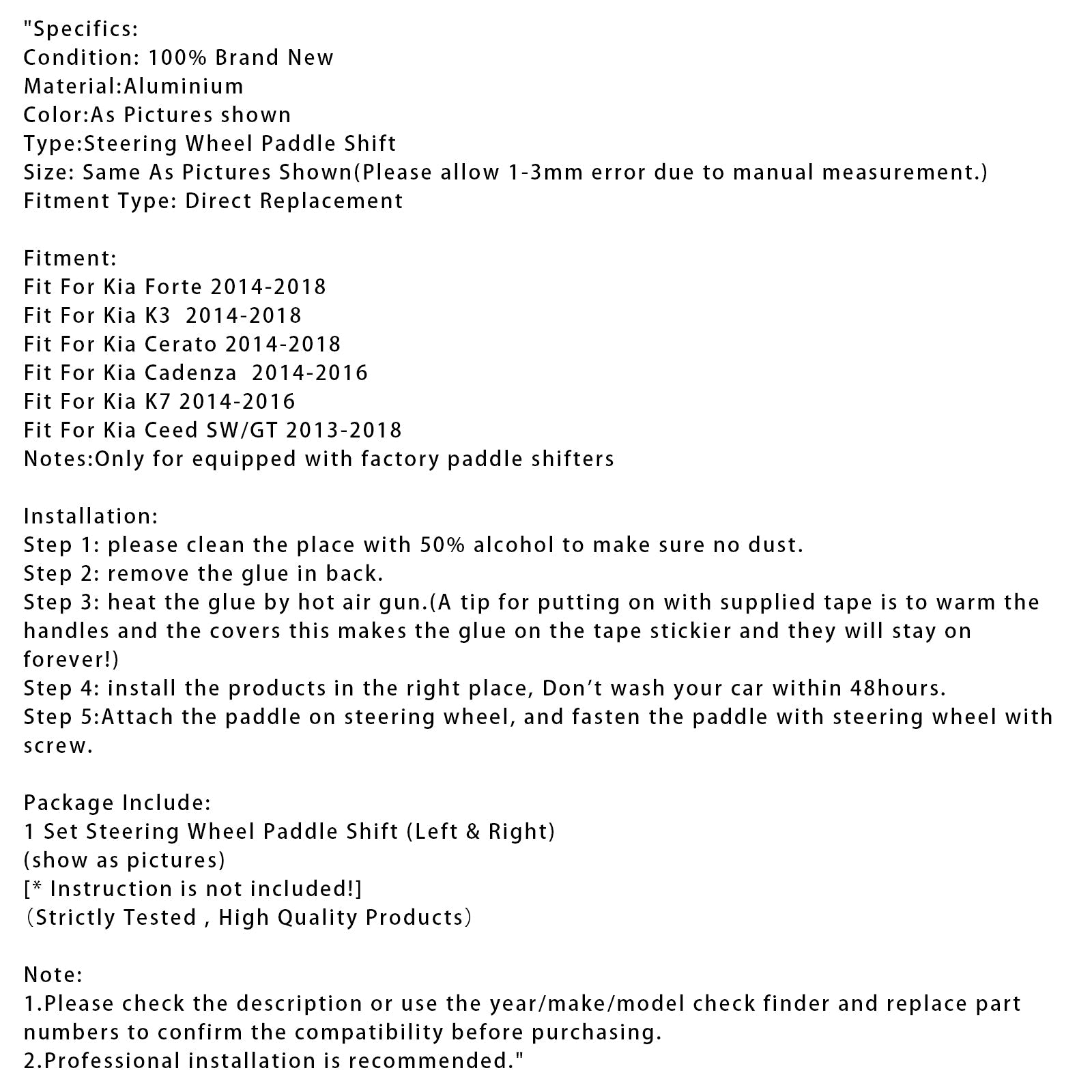 Steering Wheel Paddle Shifter Extension For Kia Forte Cadenza Aluminium