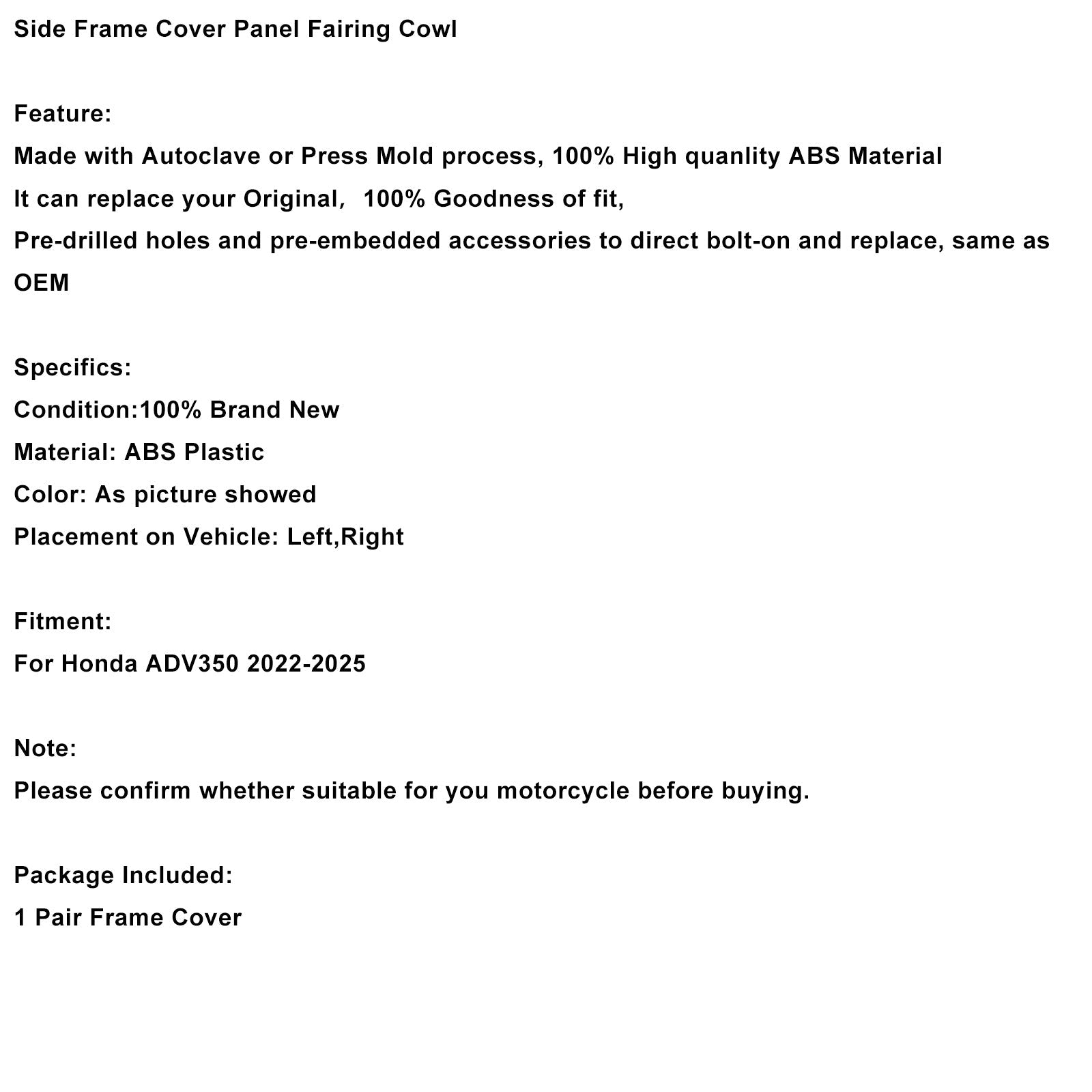 2022-2025 Honda ADV 350 Side Frame Cover Panel Fairing Cowl