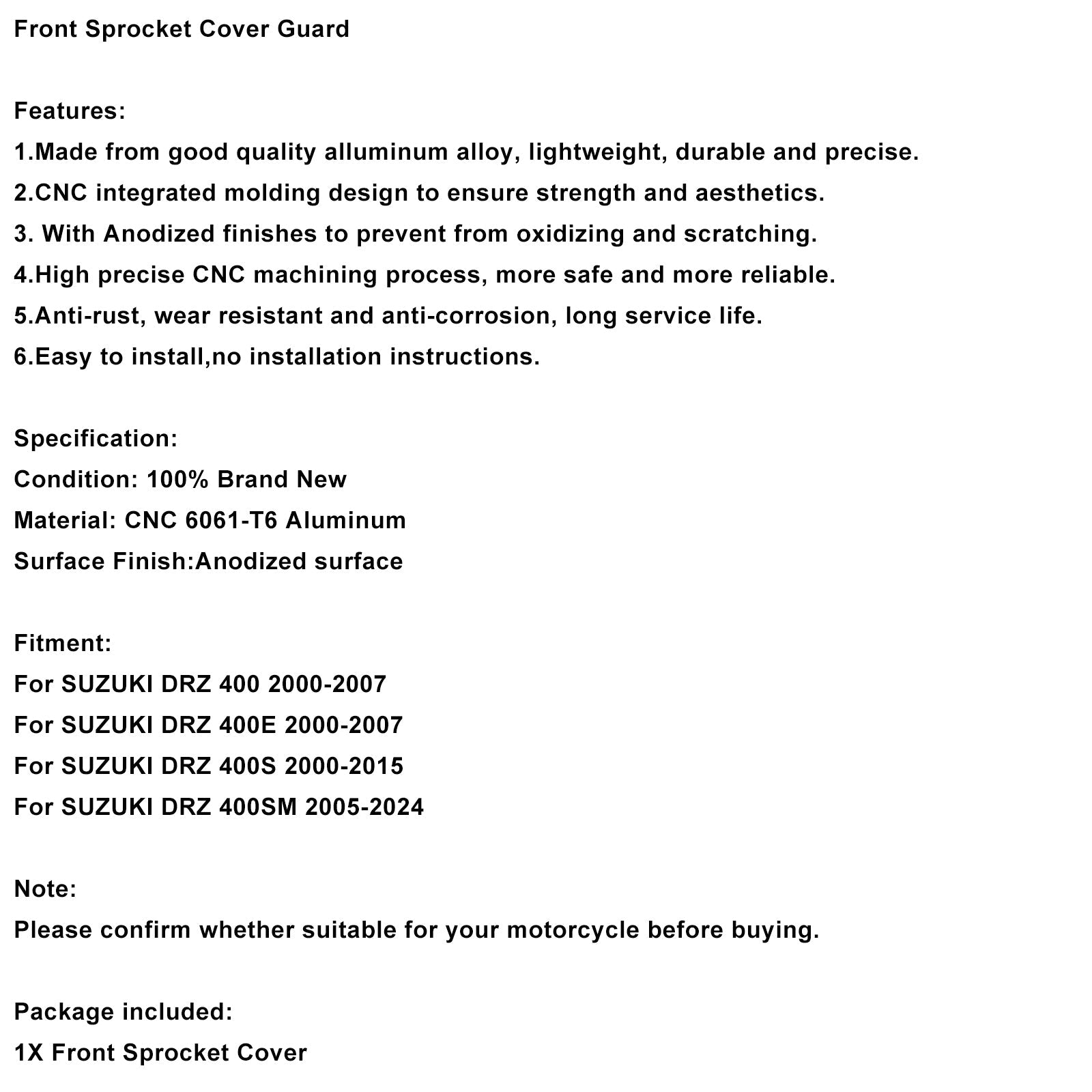 Front Sprocket Cover Guard For Suzuki DR-Z400SM 2000-2024 DRZ400/S/E