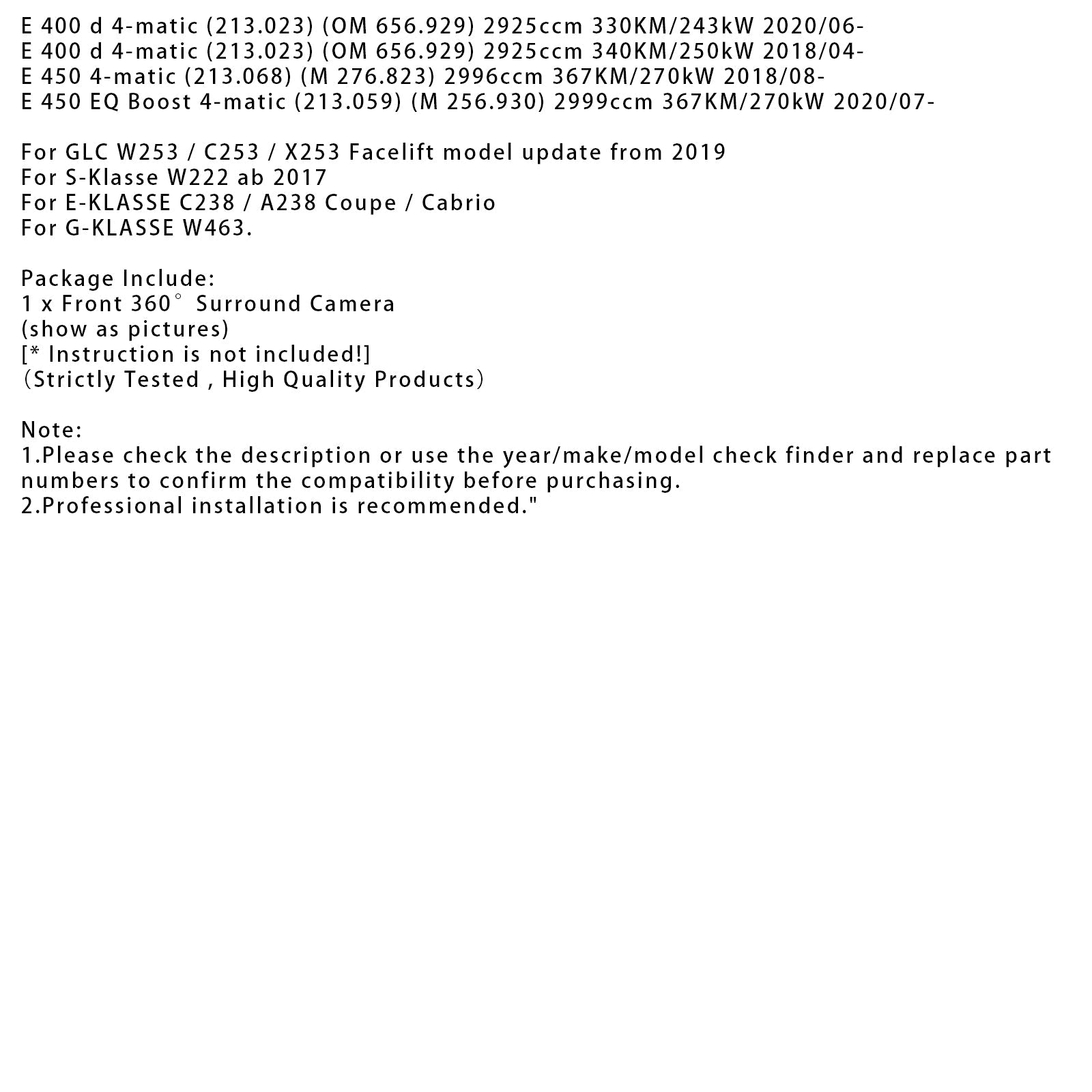 2014-2020 Mercedes-Benz S-class (W222) Front 360<Surround Camera A0009056306