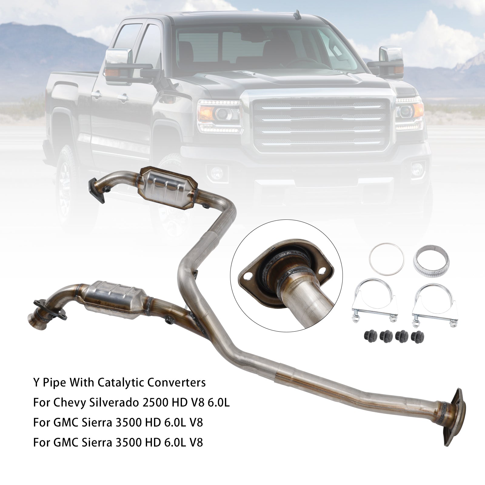 2011-2017 Chevy Silverado 3500 HD 6.0L V8 Y Pipe With Catalytic Converters