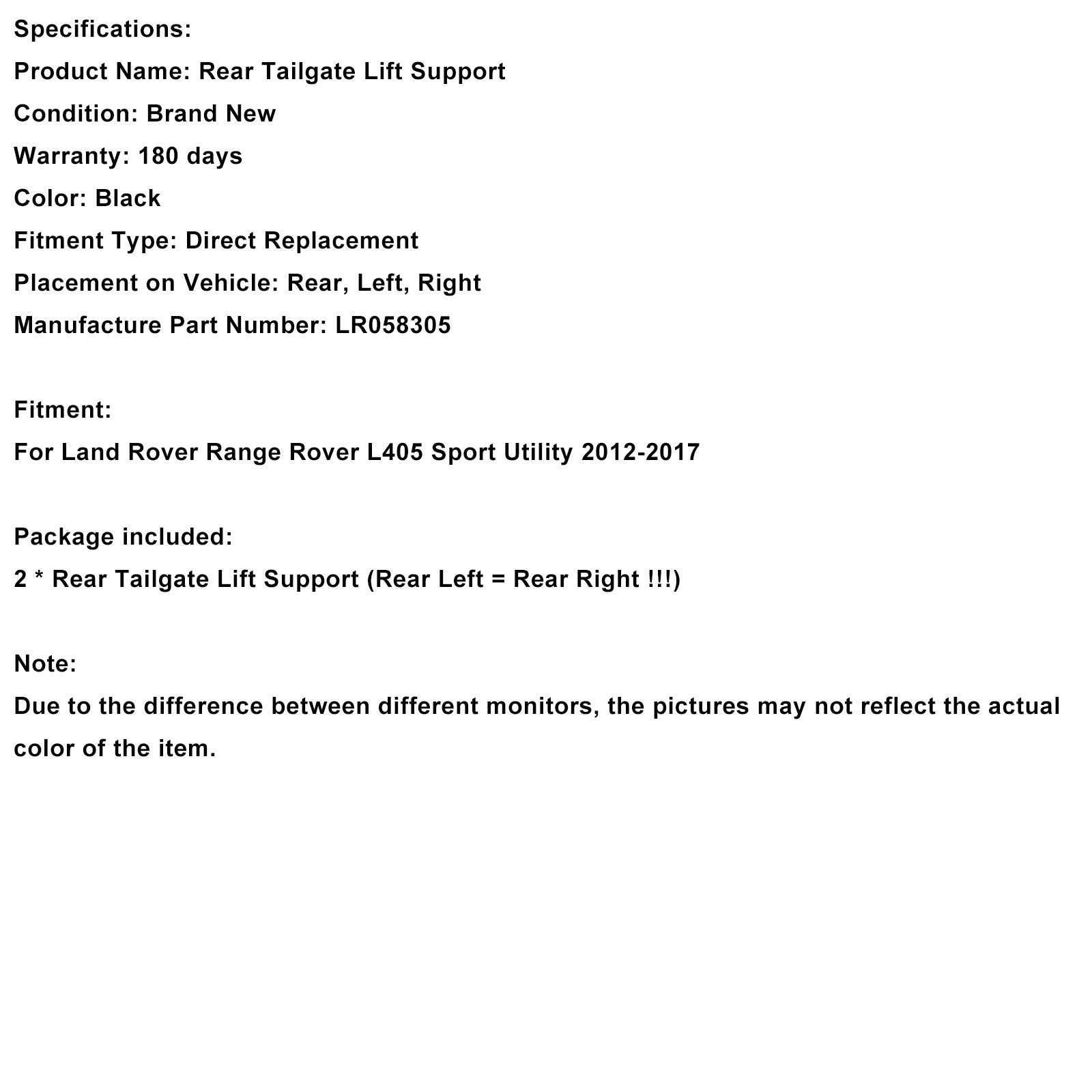 2012-2017 Land Rover Range Rover 2PCS Rear Tailgate Power Lift Support