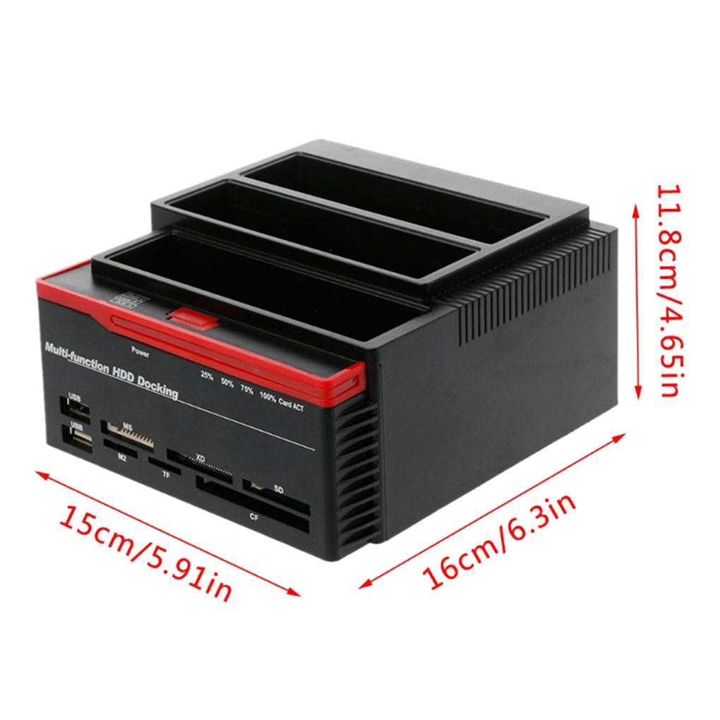 3 IDE SATA 2.5" 3.5" HDD Hard Drive Disk Clone Docking Station Card Reader US