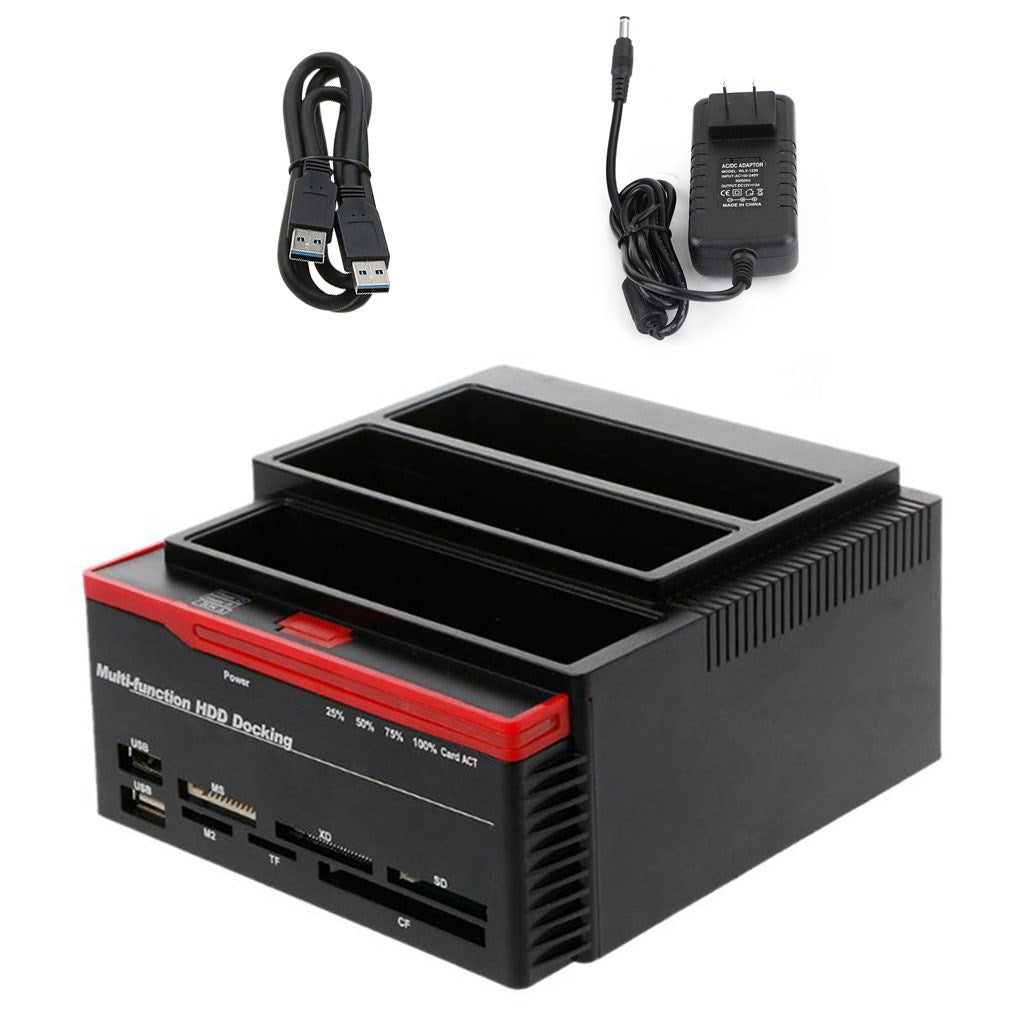 3 IDE SATA 2.5" 3.5" HDD Hard Drive Disk Clone Docking Station Card Reader US