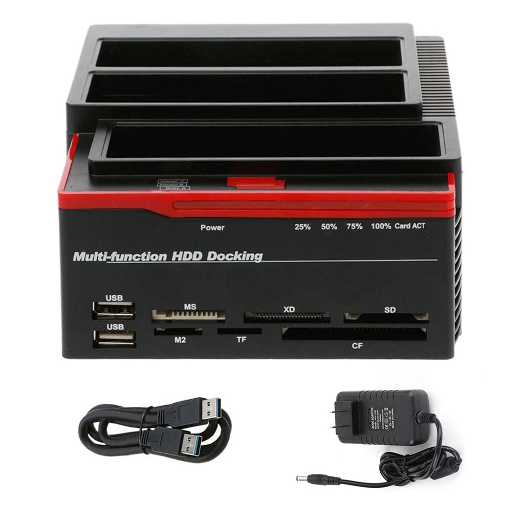 3 IDE SATA 2.5" 3.5" HDD Hard Drive Disk Clone Docking Station Card Reader US