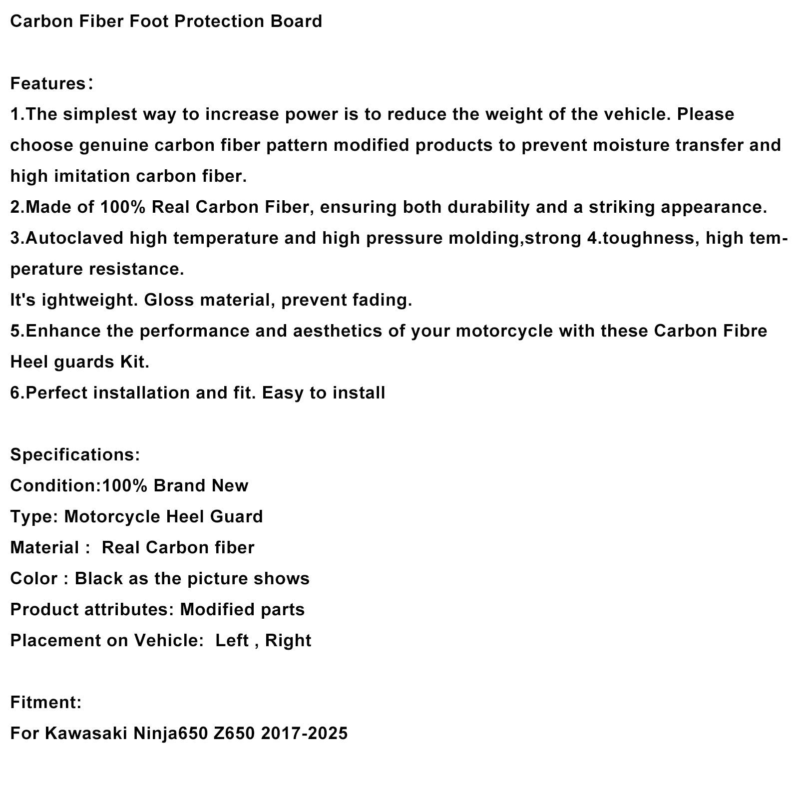 2017-2025 Kawasaki Ninja 650 Z650 Real Carbon Fiber Foot Board