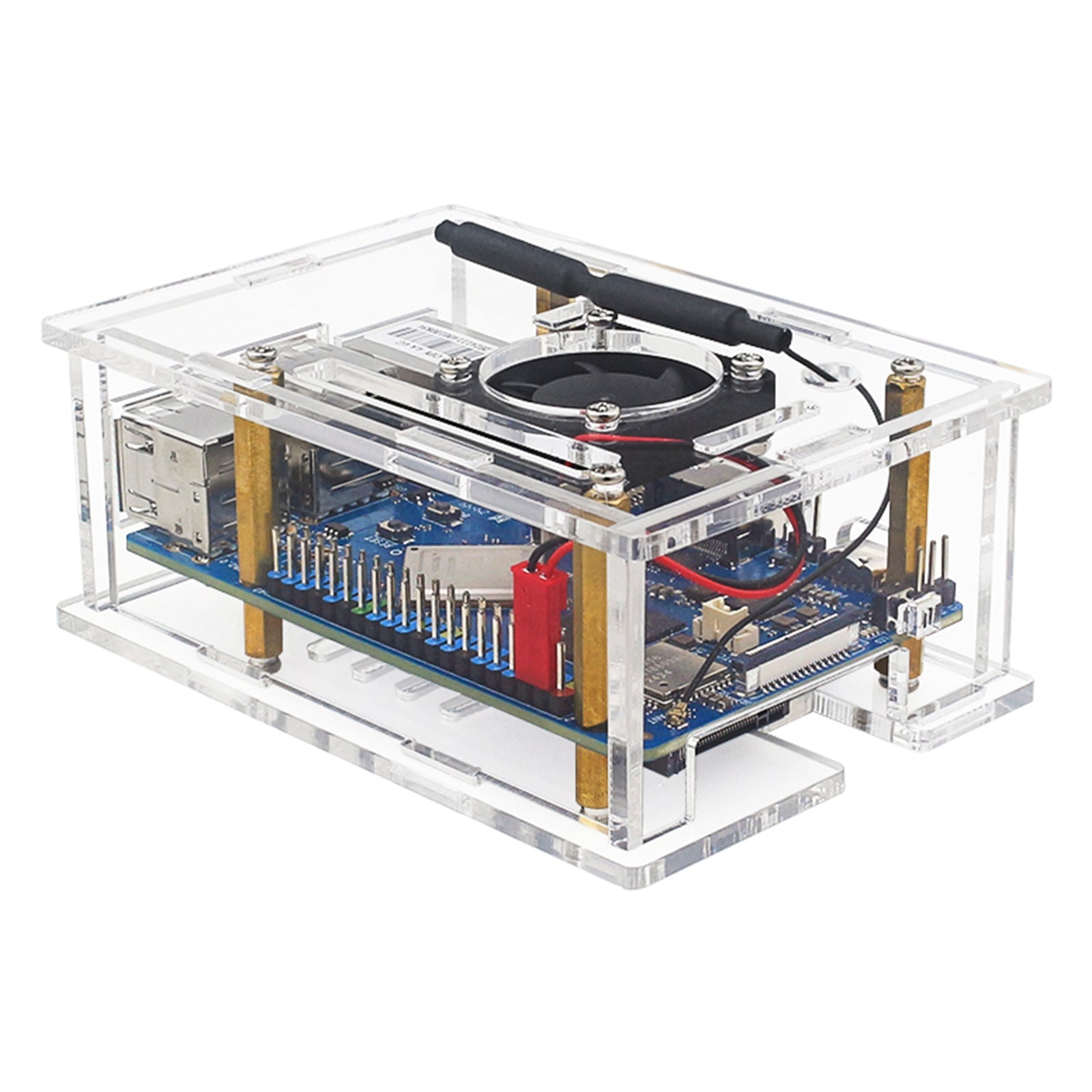 Orange Pi 4A Transparent Protective Box Orange Pi 4A Acrylic Case w Cooling Fan