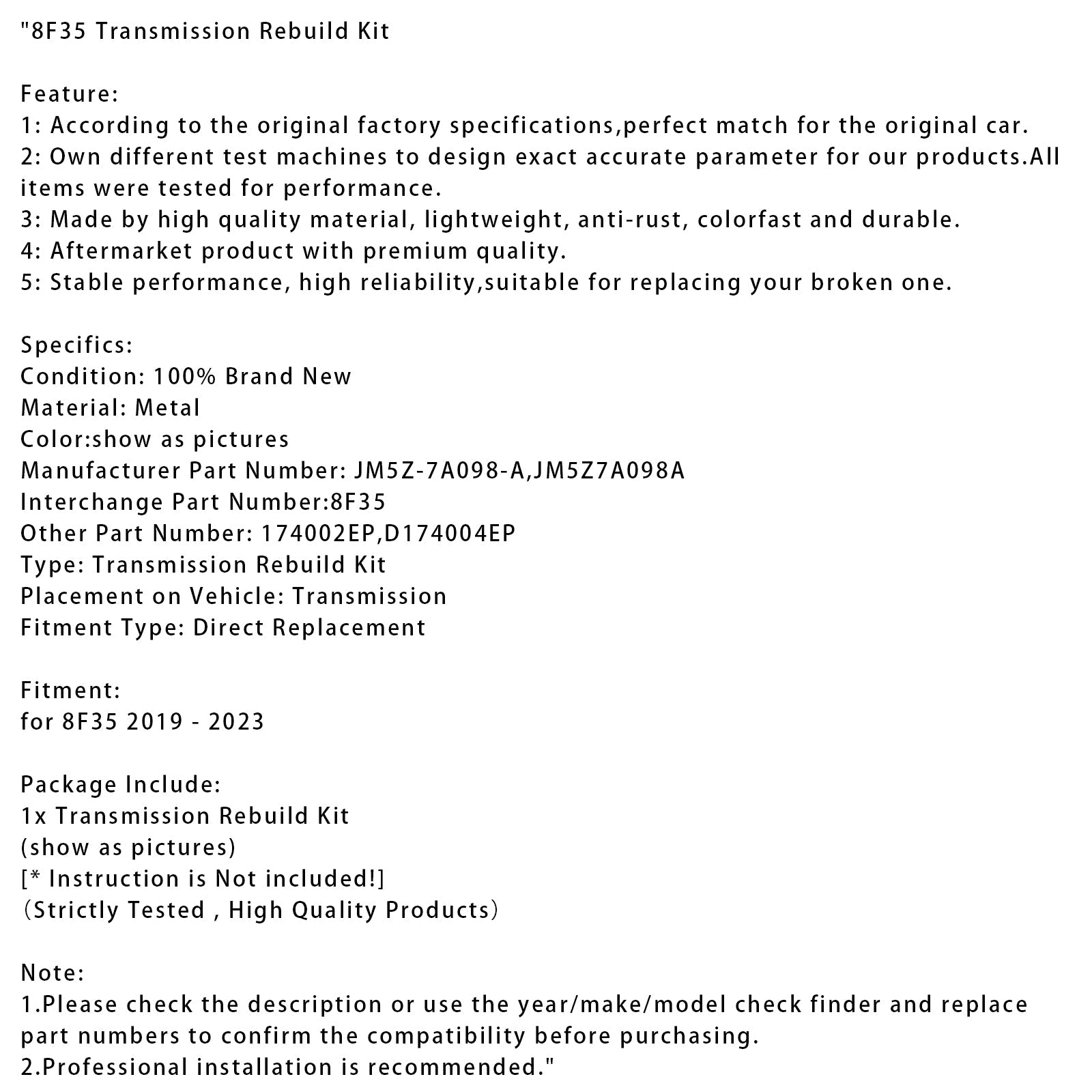 8F35 Transmission Rebuild Kit