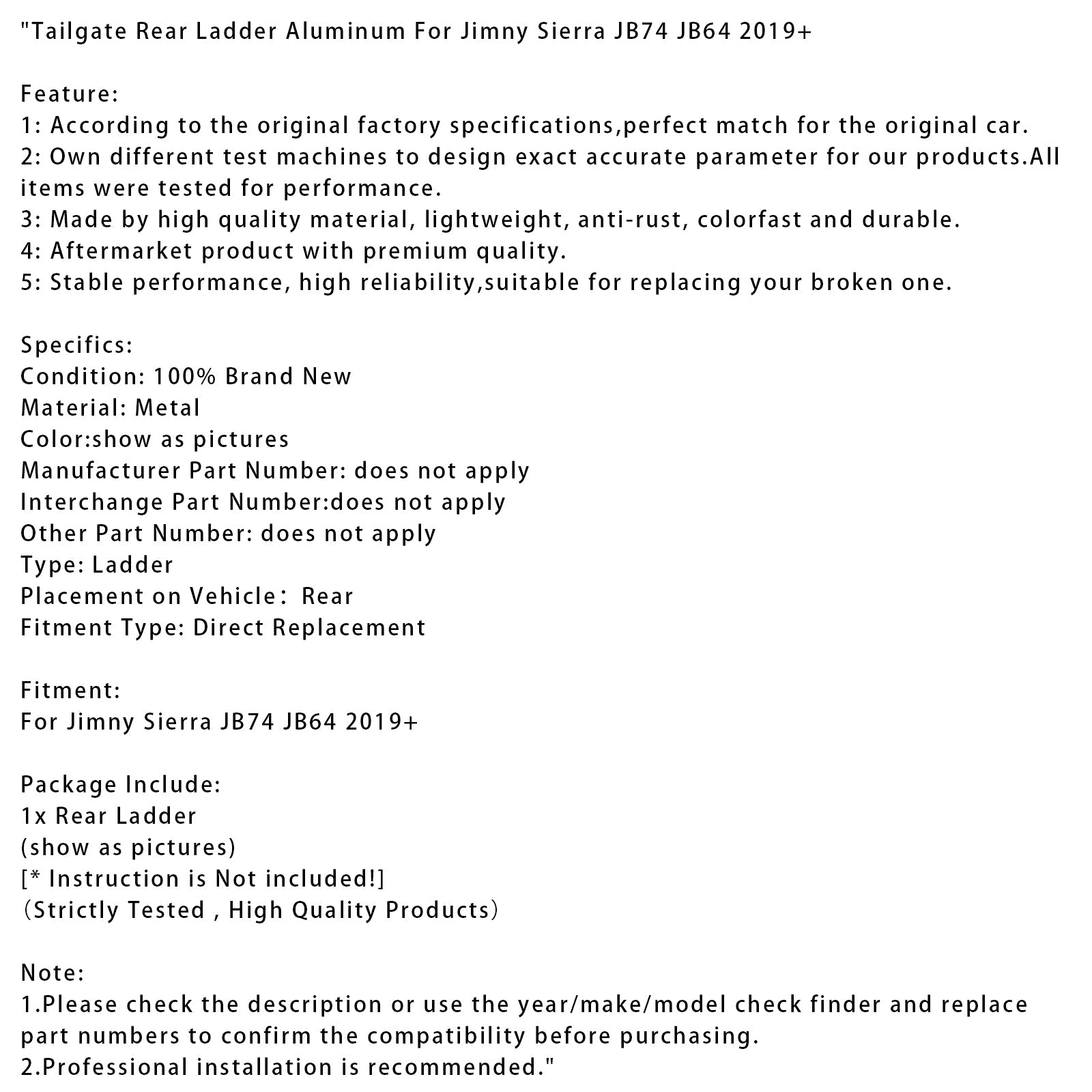 2019+ Jimny Sierra JB74 JB64 Tailgate Rear Ladder Aluminum