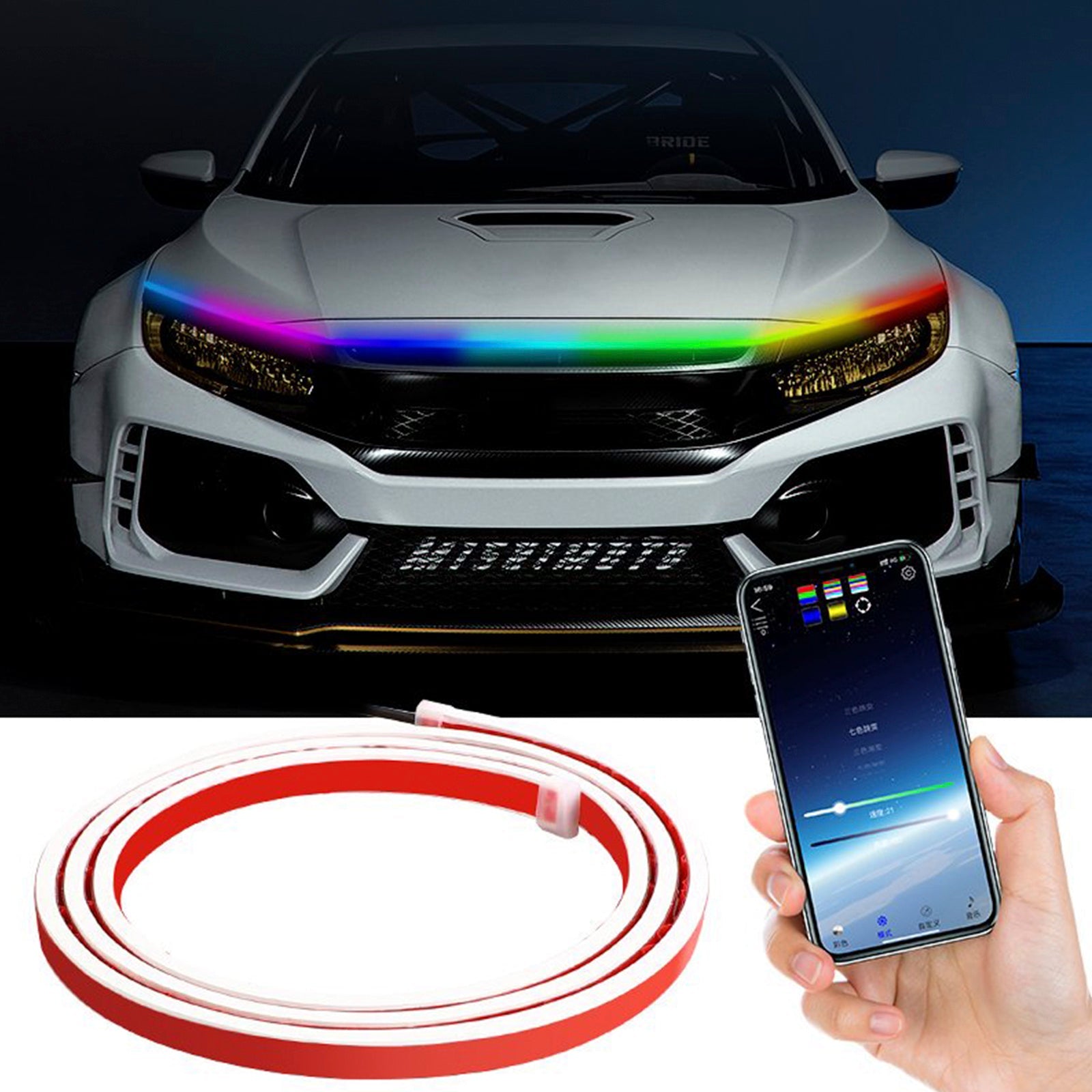 Car Hood LED Daytime Running Light Strip Flexible Dynamic Scan Start Up