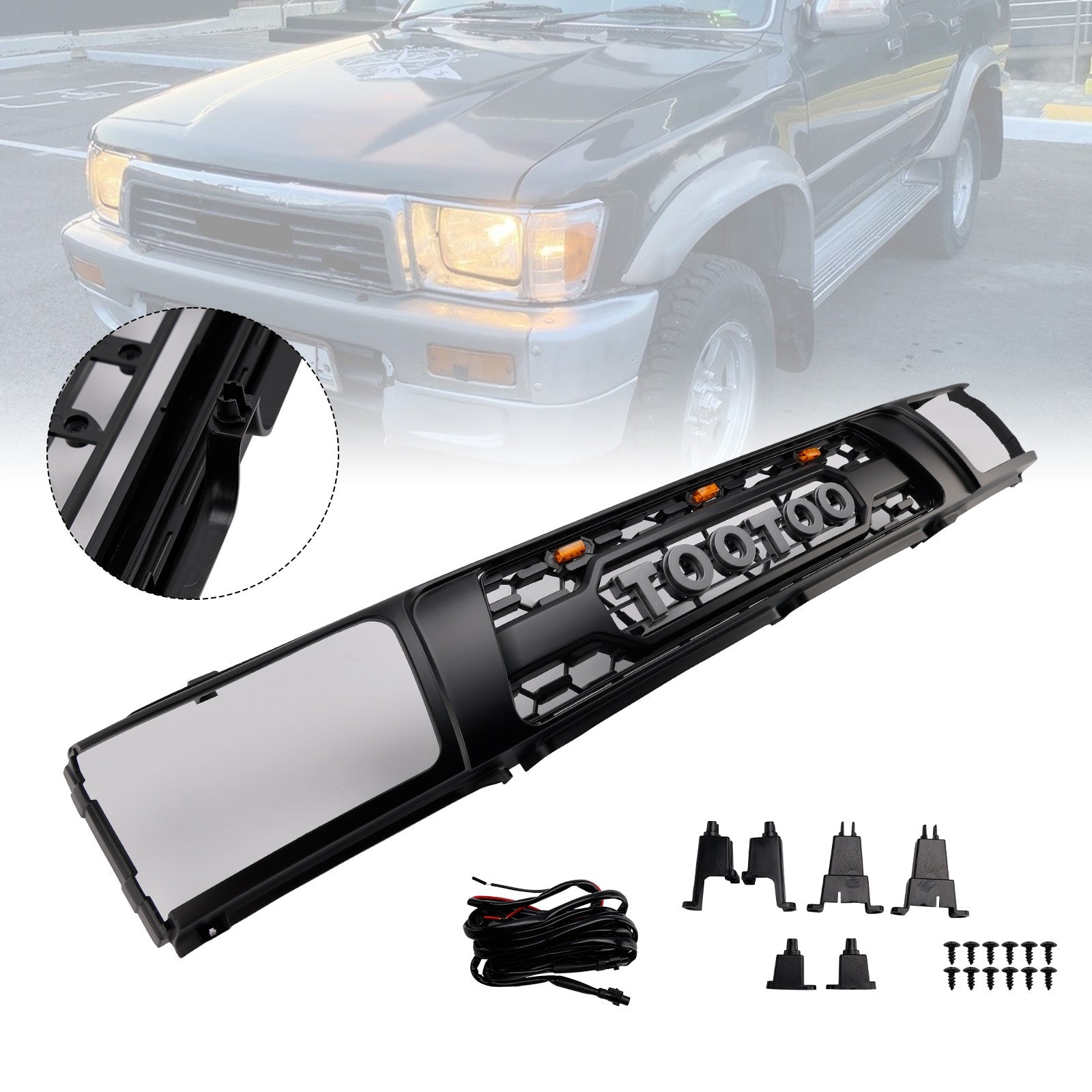 1992-1995 Toyota 4Runner With Led Matte Black Front Bumper Grill Grille