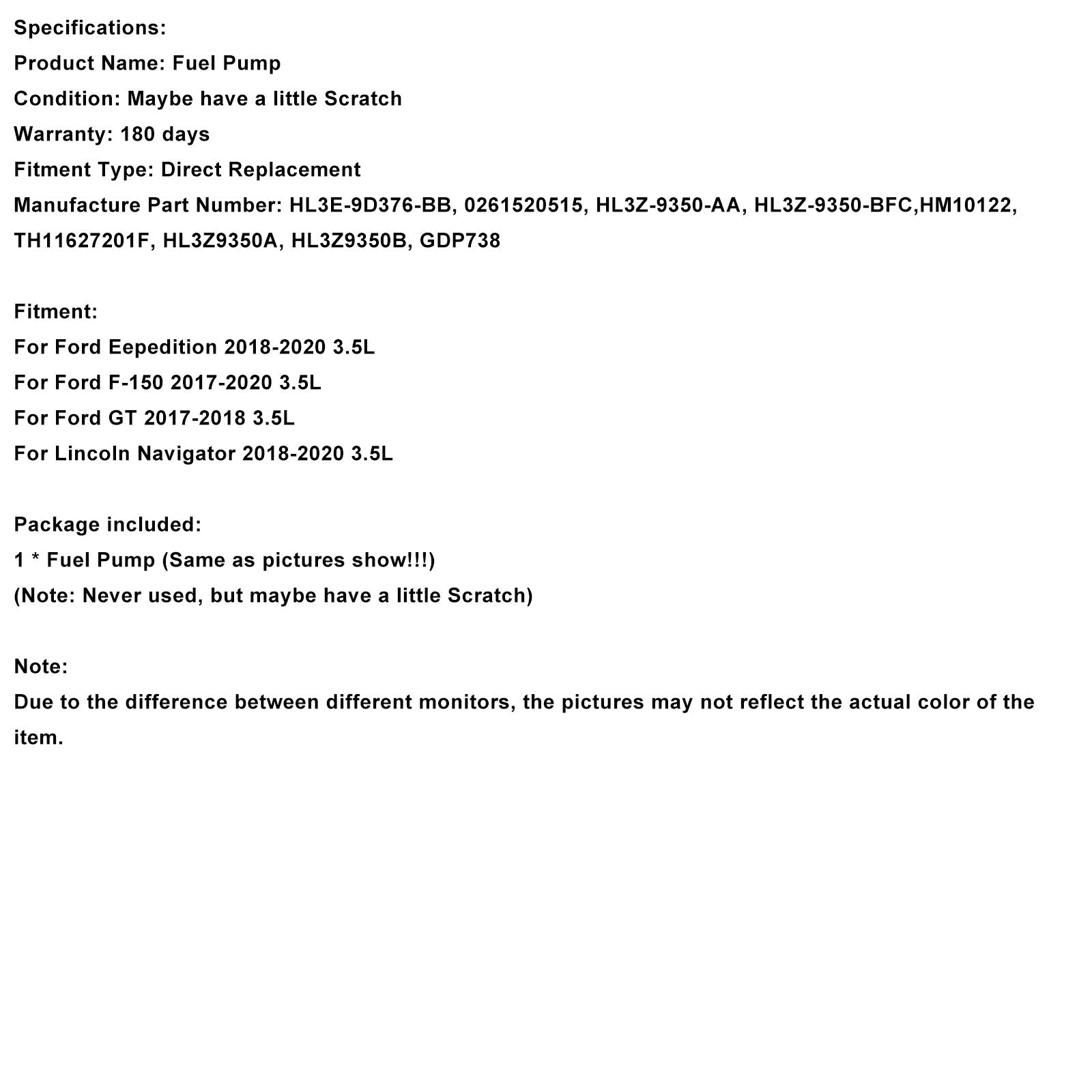 2018-2020 Lincoln Navigator 3.5L High Pressure Fuel Pump HL3E-9D376-BB 0261520515 GDP738