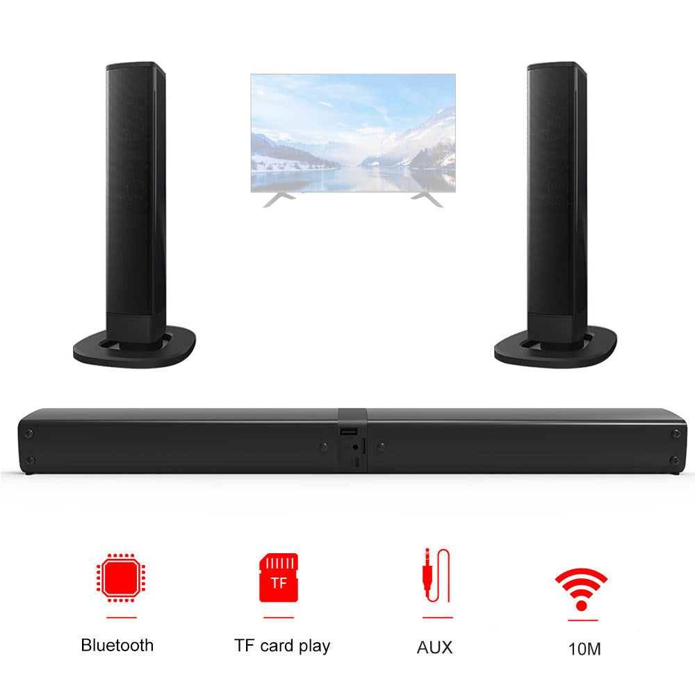 Portable Surround Sound Bar Wireless Subwoofer 2 Speaker System TV Home Theater