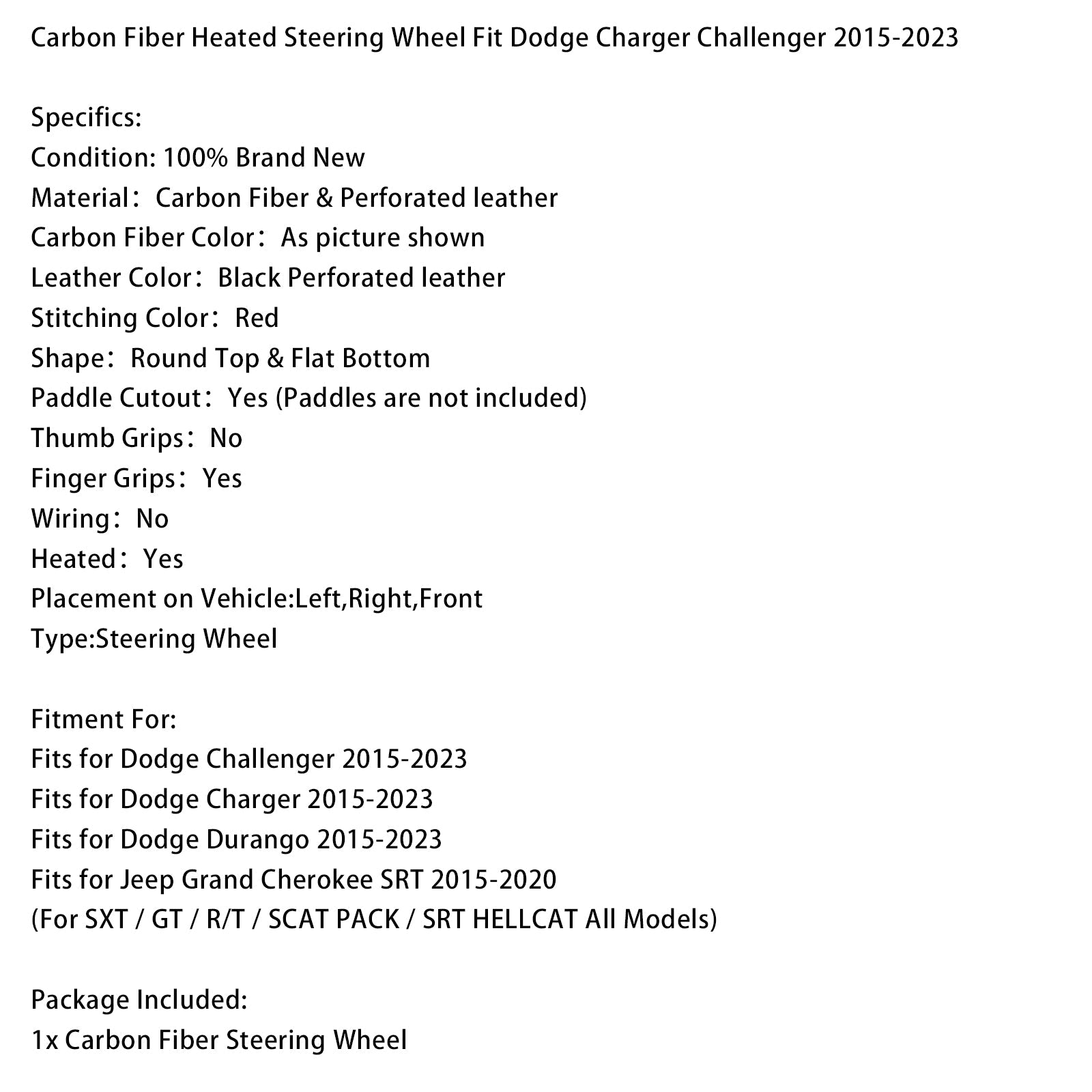 2015-2020 Jeep Grand Cherokee SRT Carbon Fiber Heated Steering Wheel