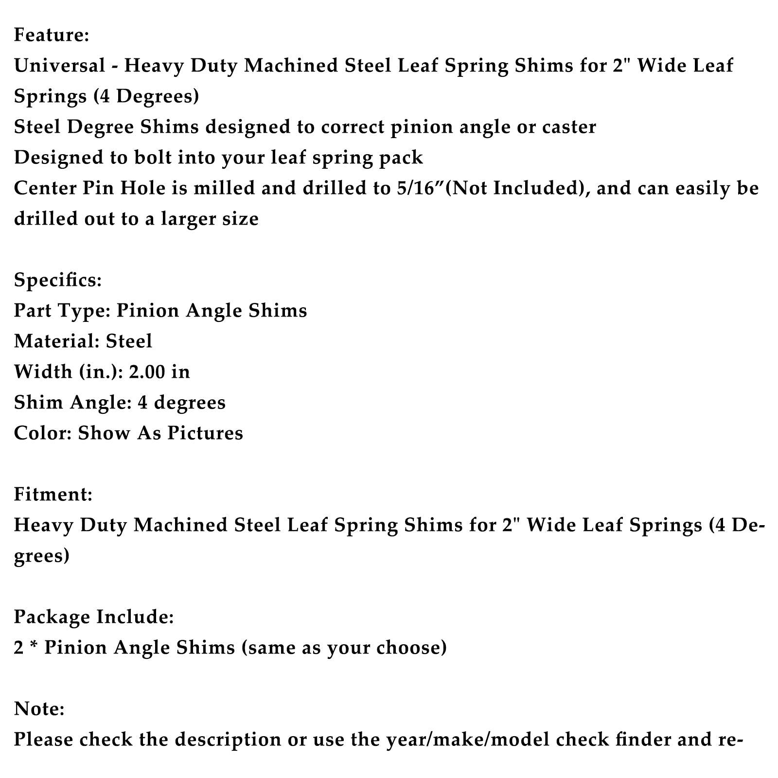 2PCS 2" Wide 4°Degree Steel Leaf Spring Degree Shims