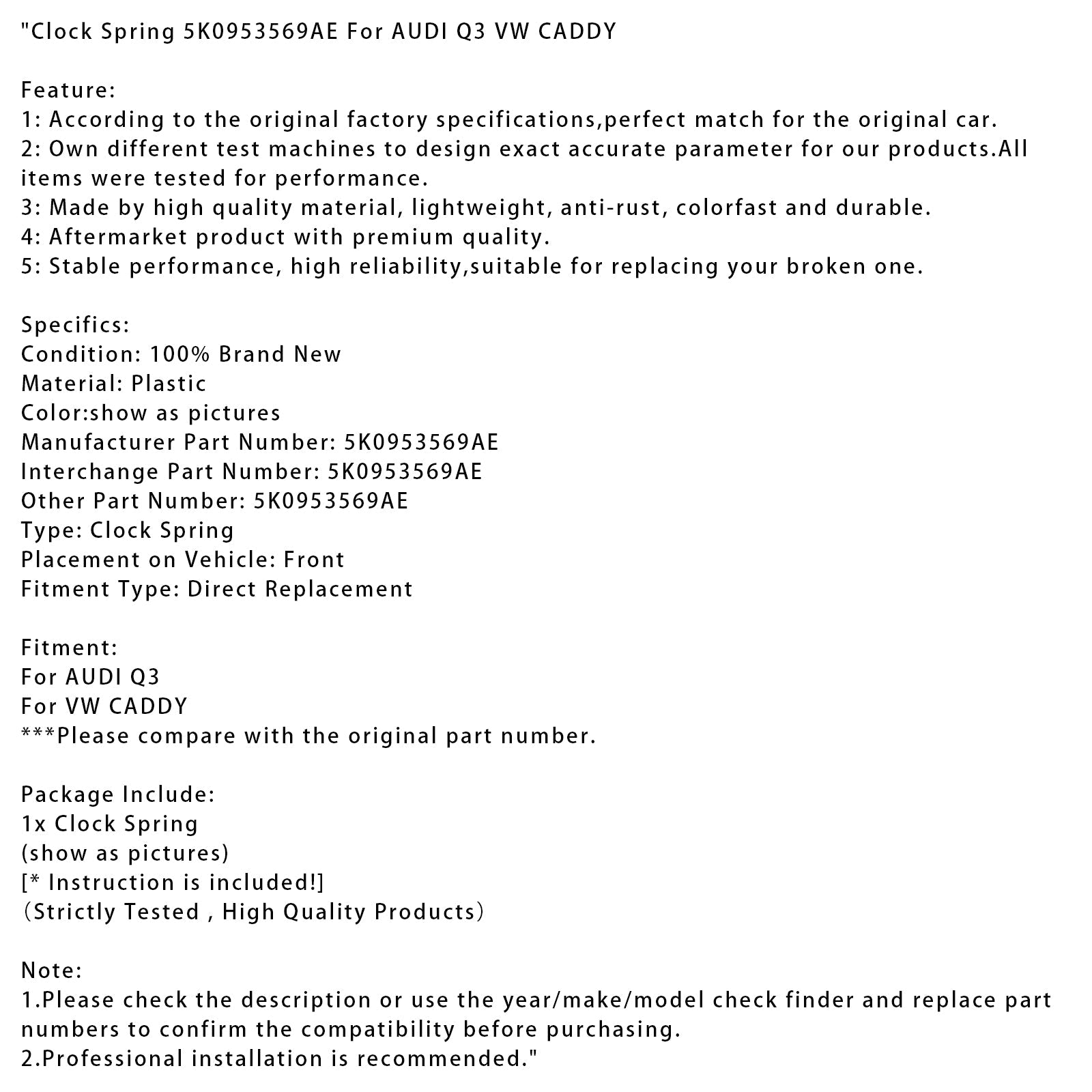 Clock Spring 5K0953569AE For AUDI Q3 VW CADDY