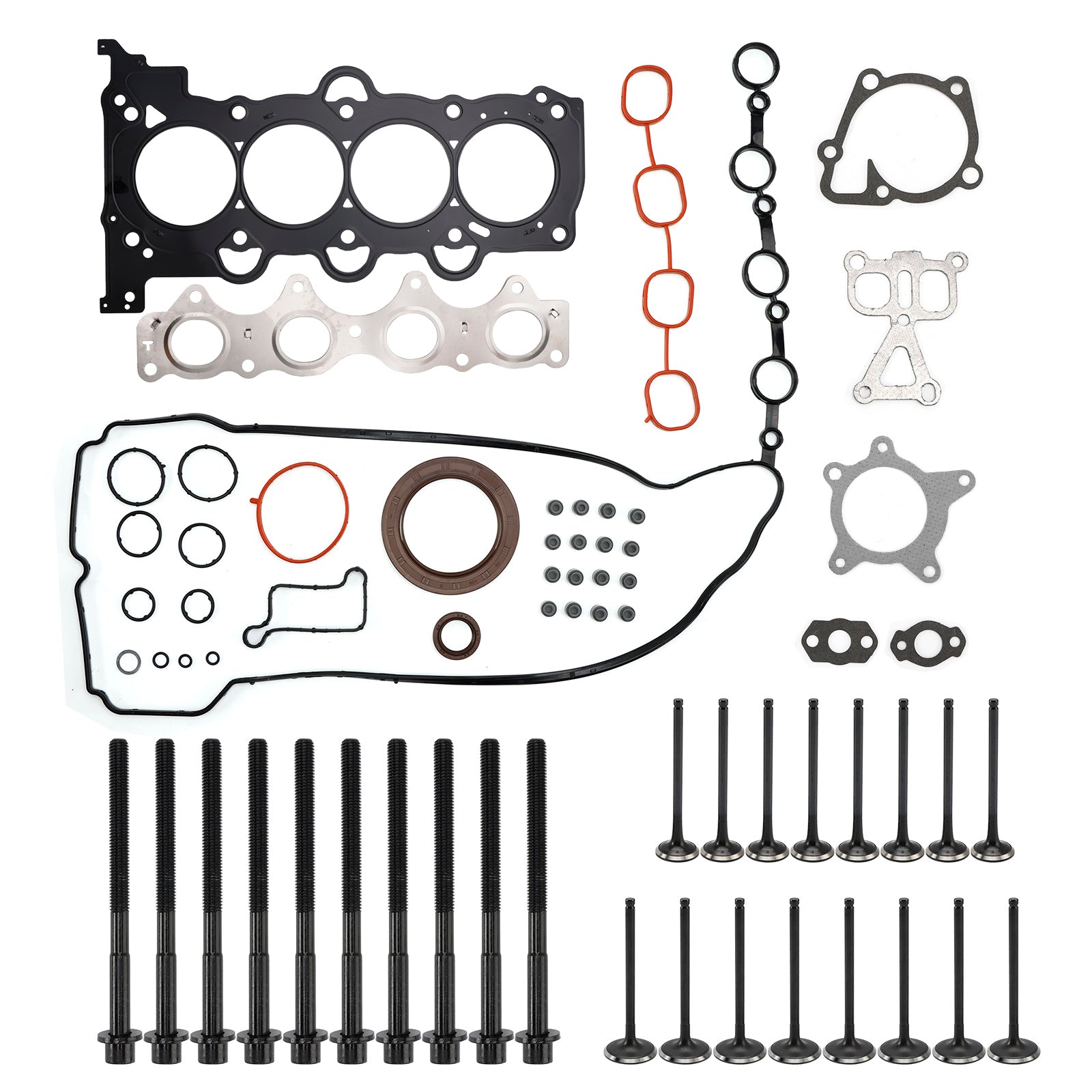 Complete Head Gasket Set With Bolts & Intake/Exhaust Valves – Fits Accent, Veloster, Rio 1.6L – TOP11