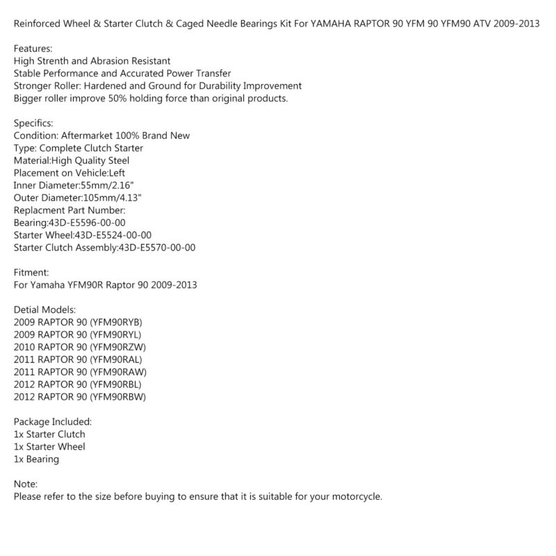 조립 AU 랩터 클러치 YFM One 90 ATV 2009-13 YFM90 스타터 90 야마하 웨이