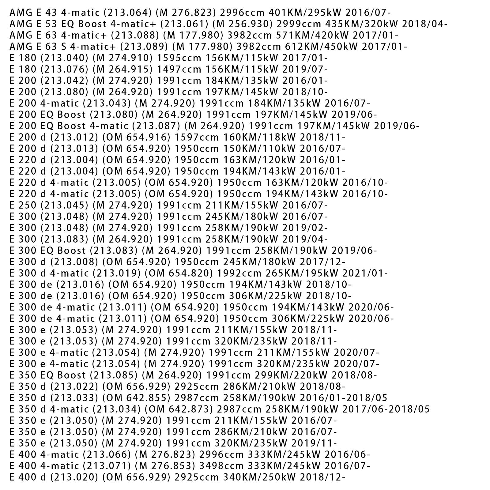 2016/07-on Mercedes-Benz E-KLASSE (W213) E 350 e (213.050) (M 274.920) 1991ccm 211KM/155kW Front 360<Surround Camera A0009056306