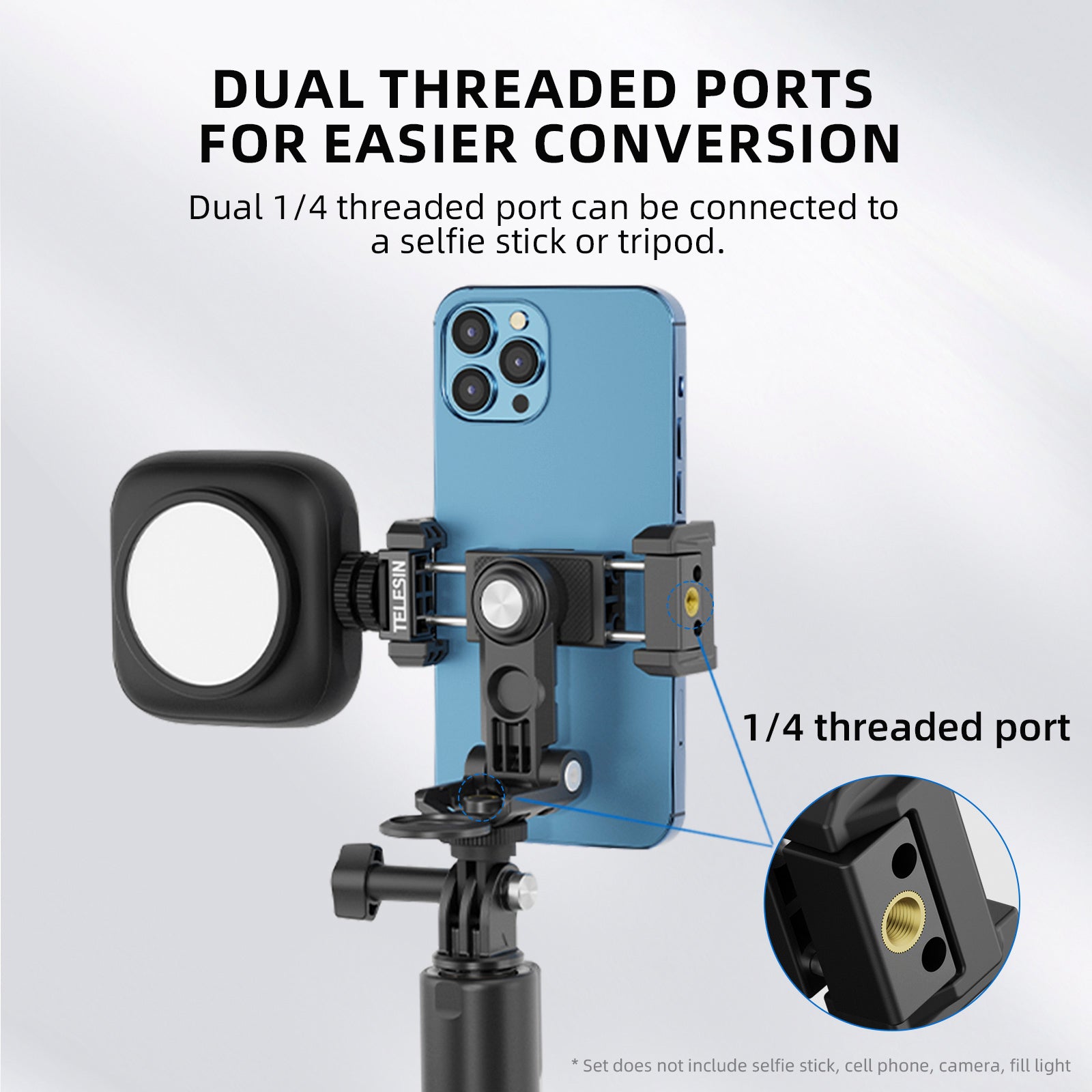 Phone Holder 360Degree Rotating Expandable Fill Light Mobile Phone Desktop Stand