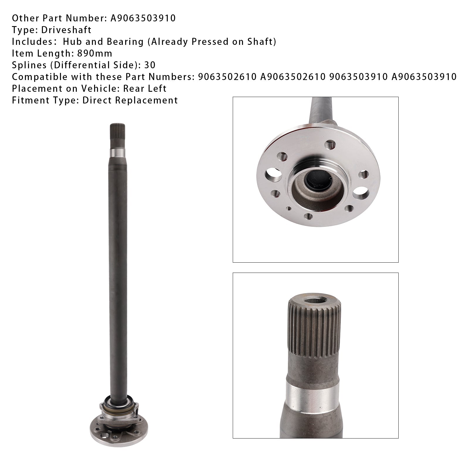 VOLKSWAGEN Crafter 30-50 Pritsche/Fahrgestell (2F) Rear Left Drive Shaft Propshaft 9063502610