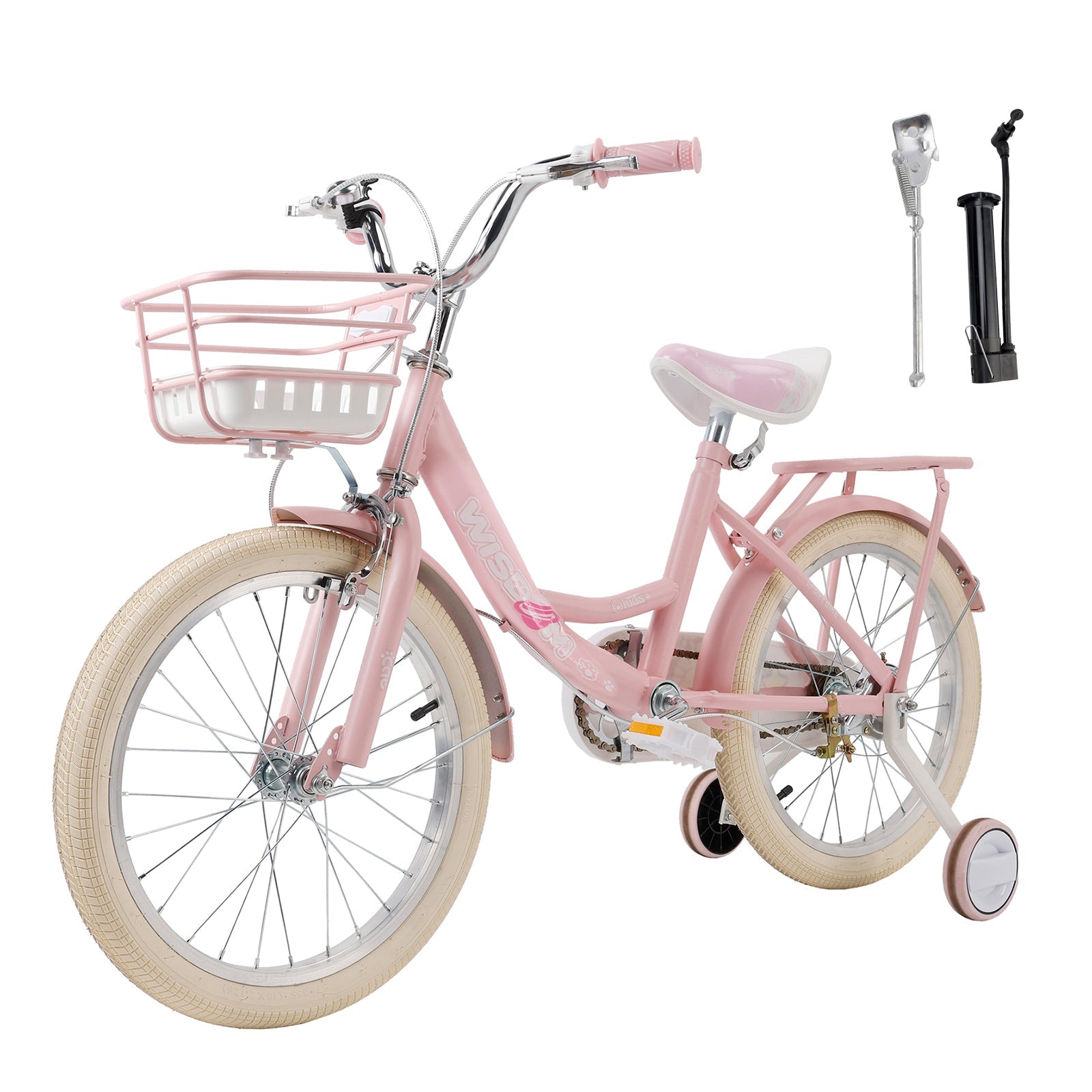 16" Child Bicycle Girls Bike with auxiliary wheels & Rack & Basket Pink