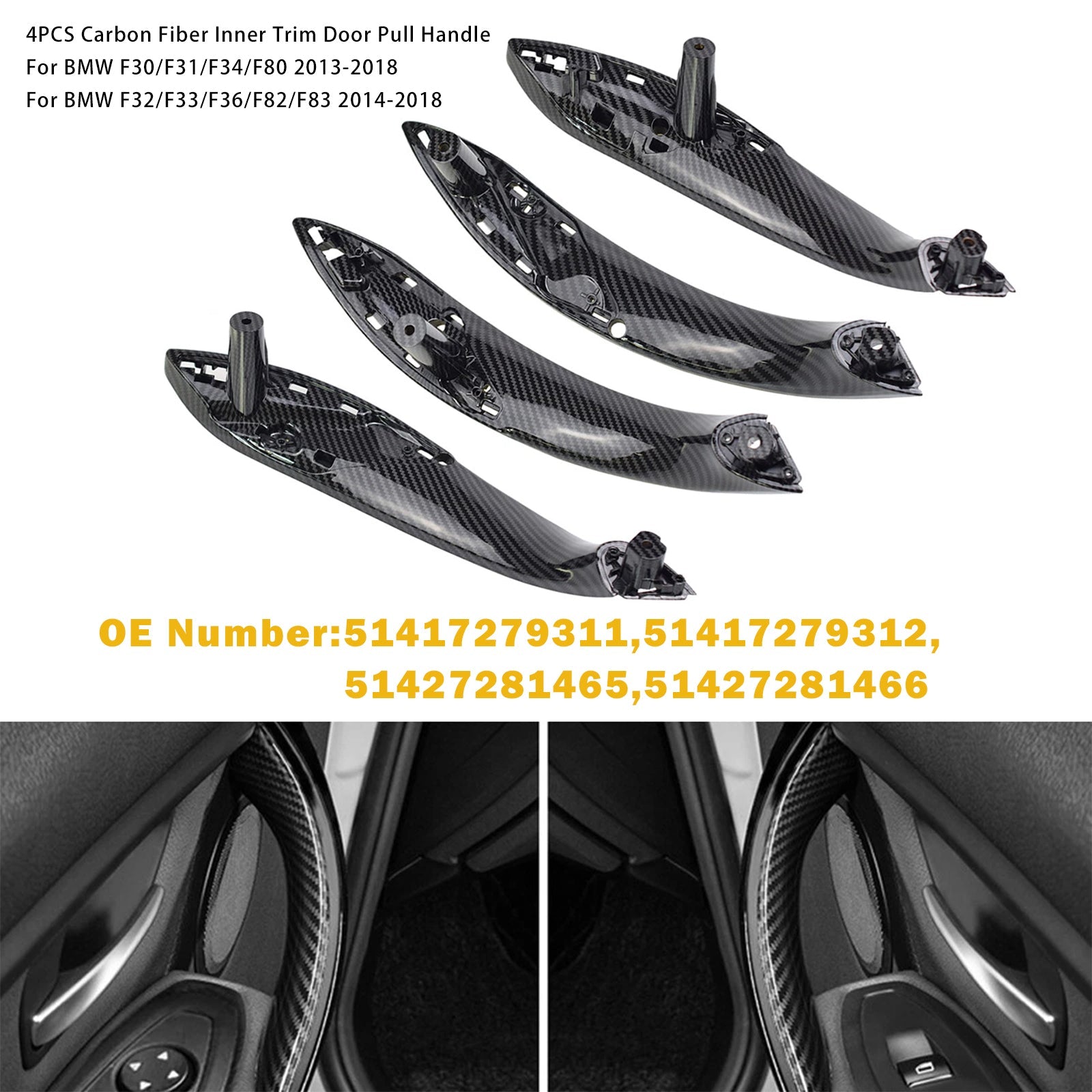 4PCS Carbon Inner Trim Door Pull Handle for BMW F30 F80 F31 F32 F33 F35