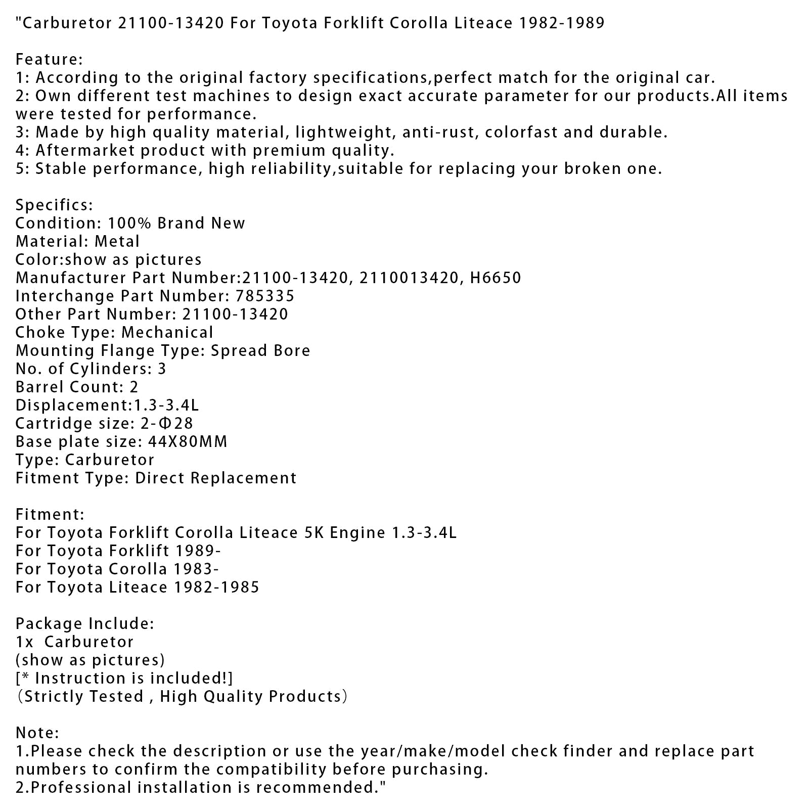 1983-onwards Toyota Corolla Carburetor 21100-13420