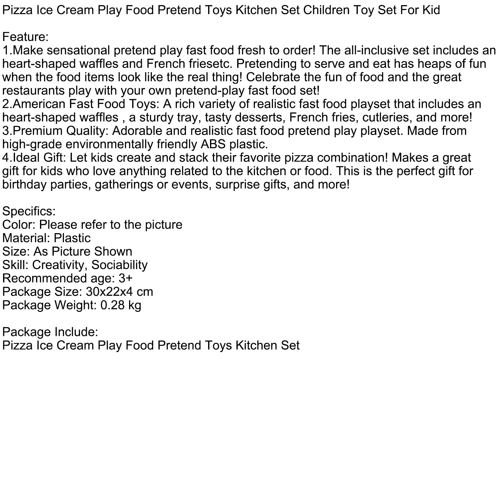 Pizza Ice Cream Play Food Pretend Toys Kitchen Set Children Toy Set For Kid