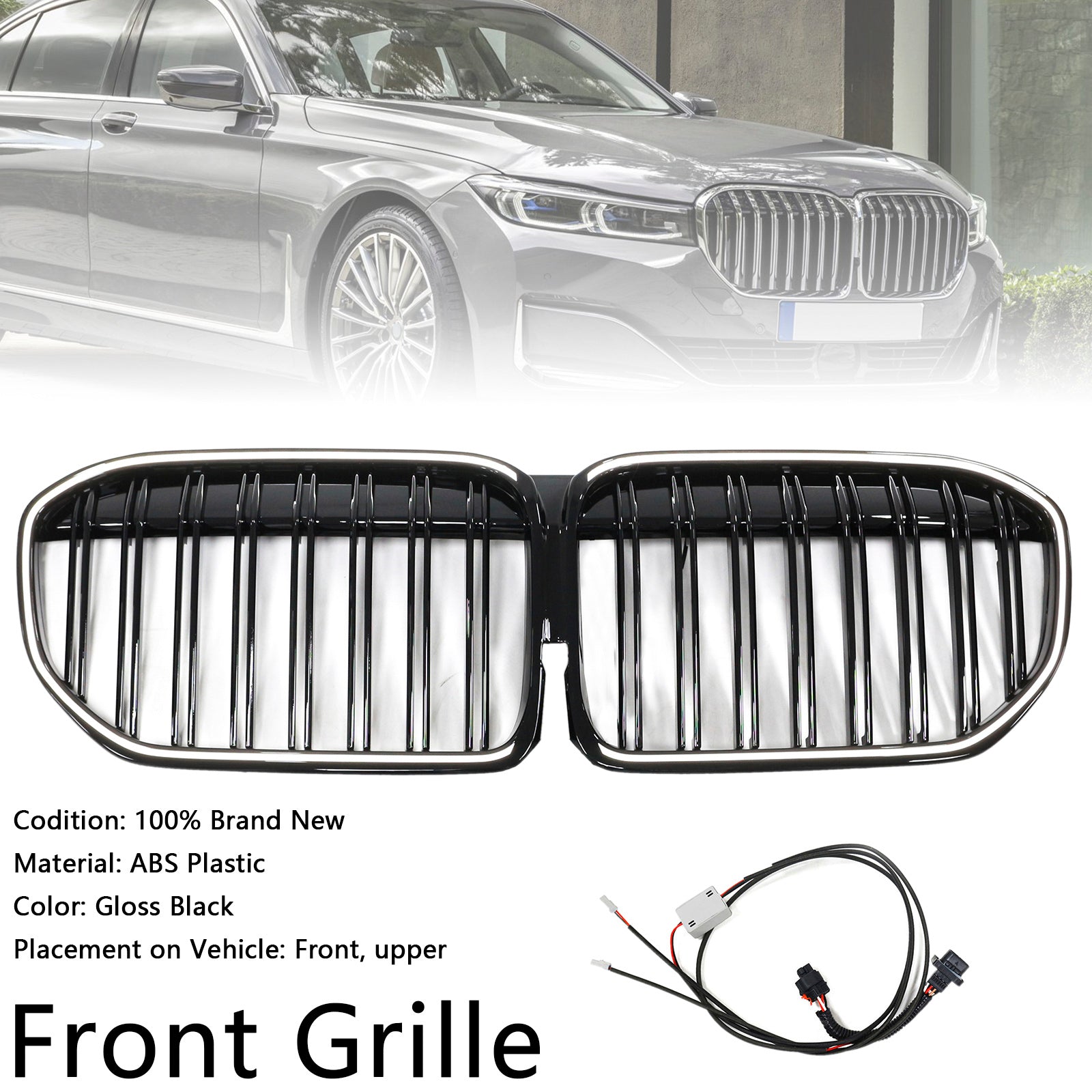 Double Slat Gloss Black Front Grill Grille Fit BMW 7 Series G11 G12 2019-2022