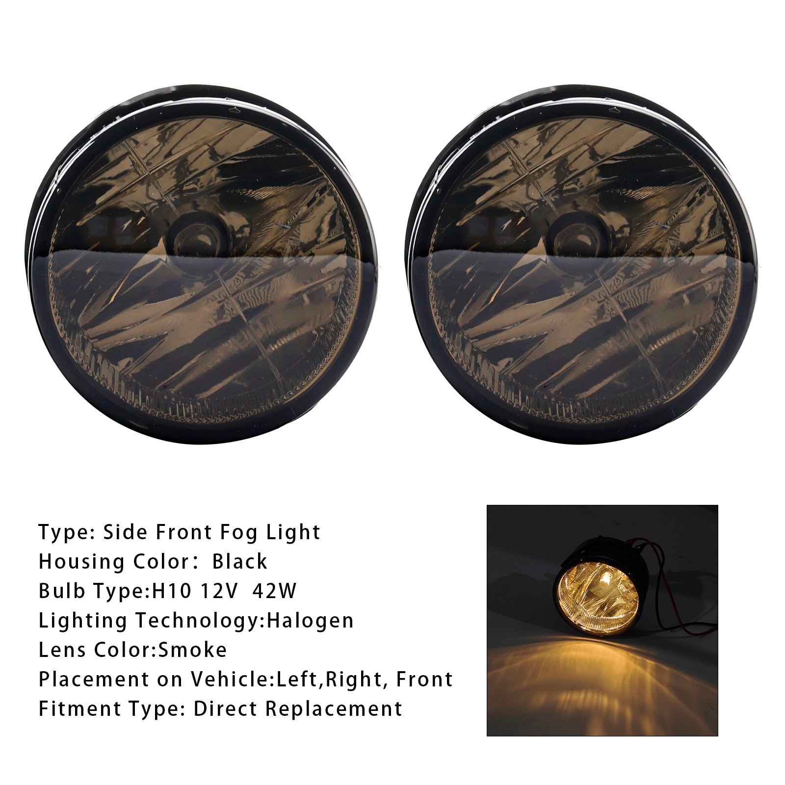 Pair Front Fog Light Lamps With Bulbs For Ford Expedition 2007-2014 Smoked Lens