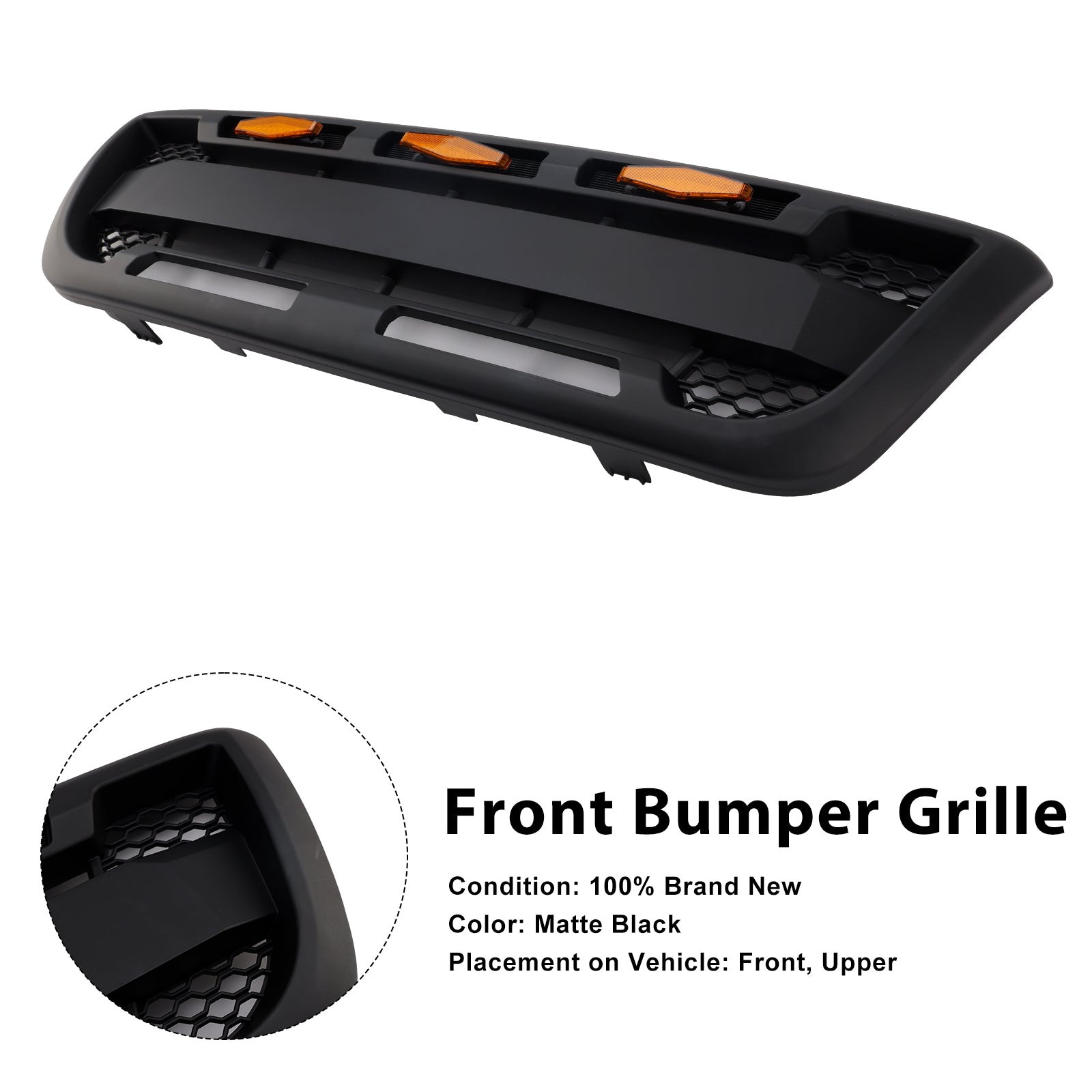Matt Black Front Bumper Grille Grill Fit 1998-2000 Ford Ranger With LED Light