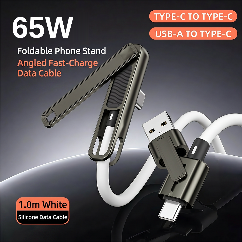 65W Silicone Zinc Alloy 3-in-1 Fast Charging Data Cable Stand for Watching TV Series and Playing Games - a popular charging cable for iPhone/Samsung/Android Phones