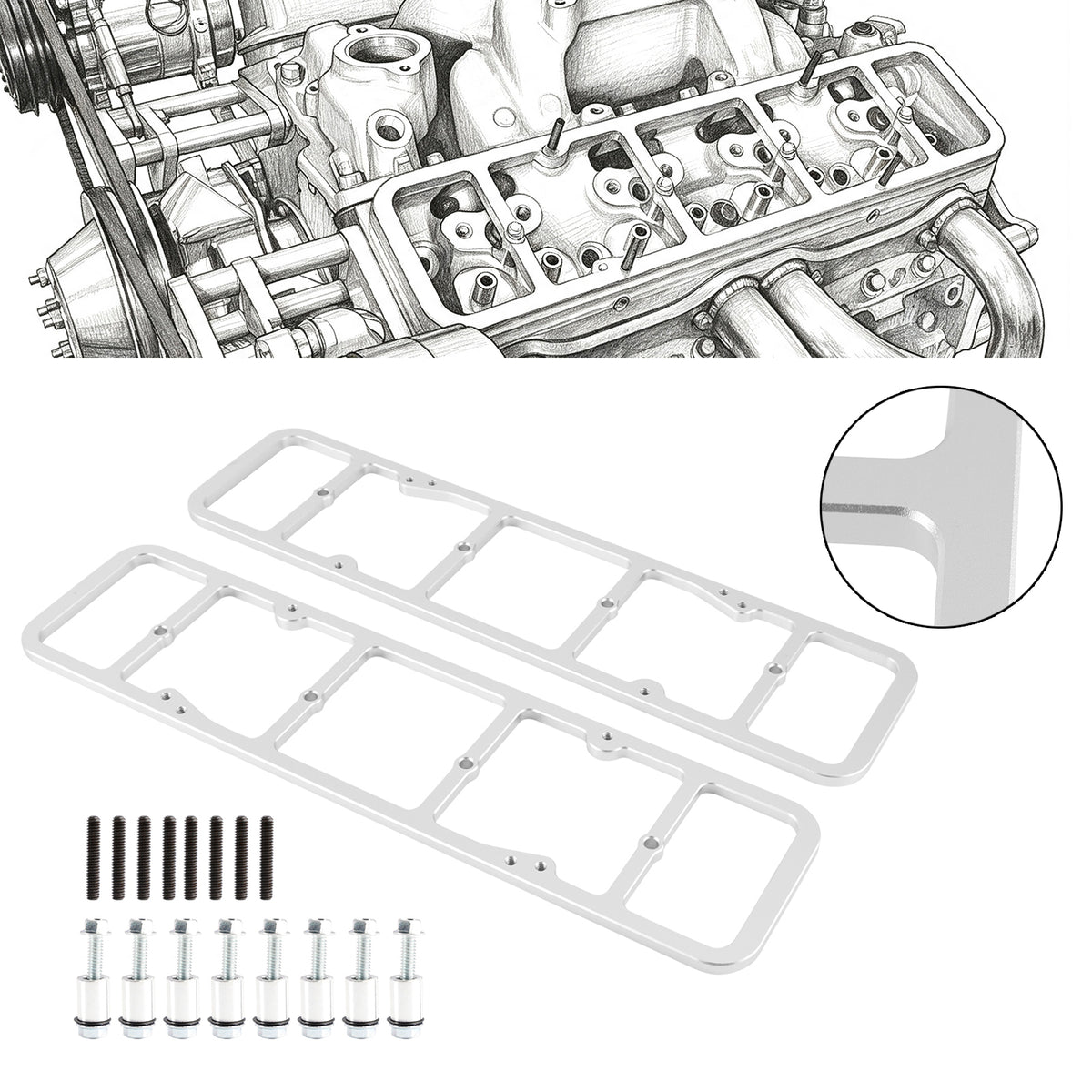 Valve Cover Adapter Compatible with all 1955-1986 perimeter bolt valve covers onto 1987 and newer SBC engines 551542