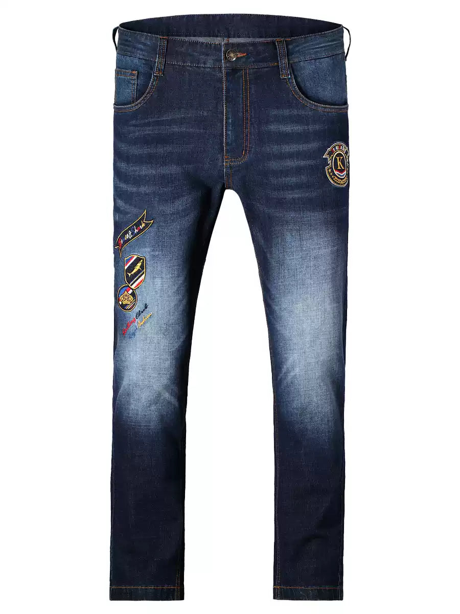 Bruce & Shark Men's Trendy Embroidered Straight-leg Jeans 2025 Summer New Loose-fit Pants Large Size Thin Trousers