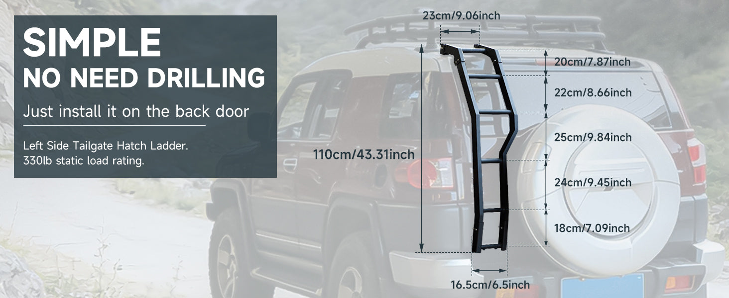 2007-2021 Toyota FJ Cruiser Rear Gate Ladder Kit Left Side