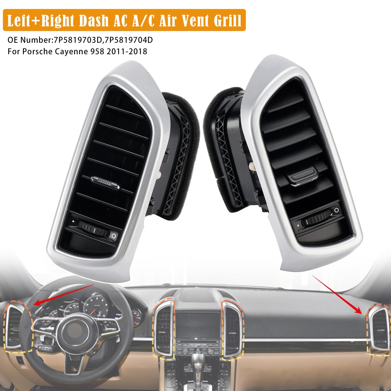 2011-2018 Porsche Cayenne 958 Left+Right Dash AC A/C Air Vent Grill