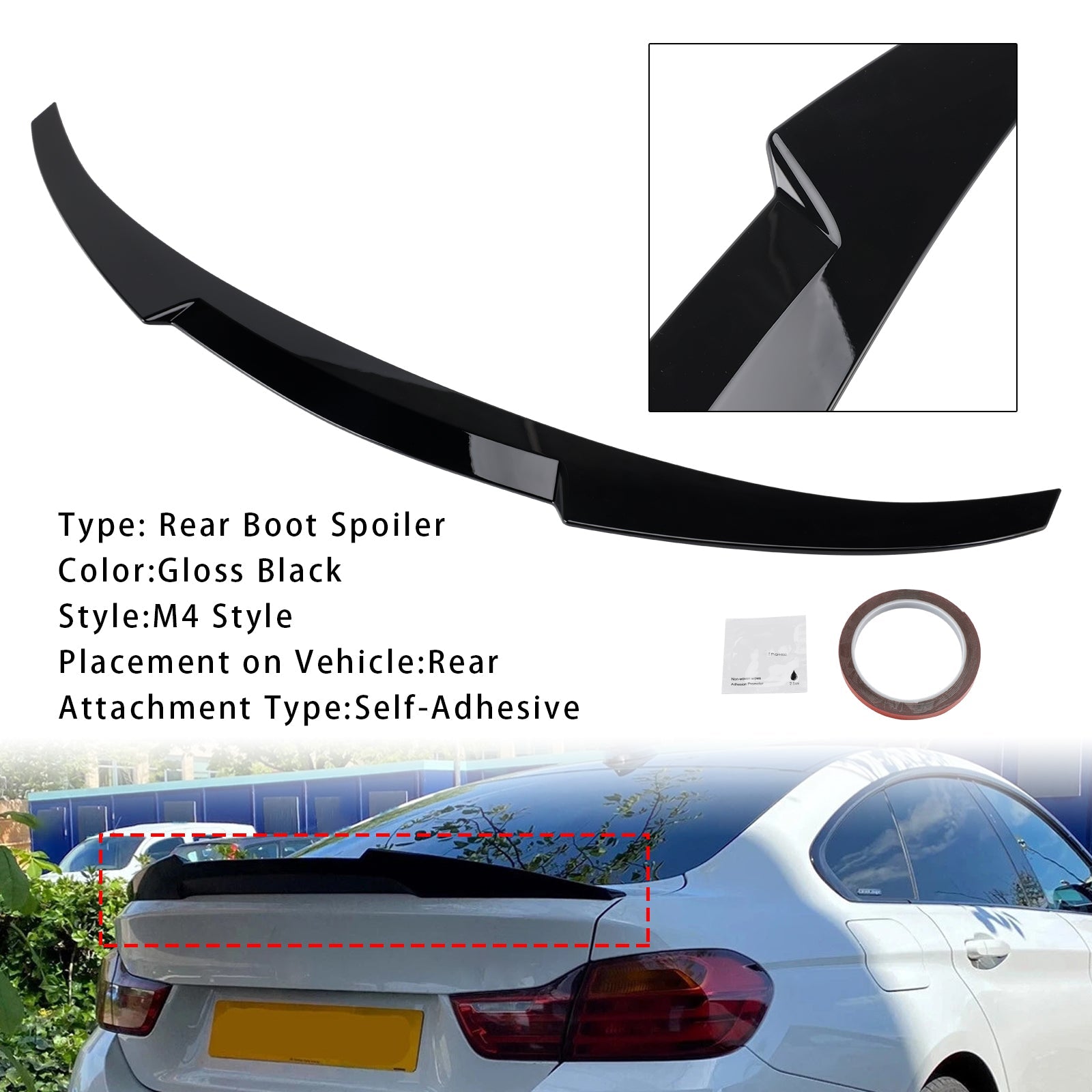 Gloss Black Rear Boot Spoiler For BMW 4 Series F36 14-20 4DR Coupe M4 Style