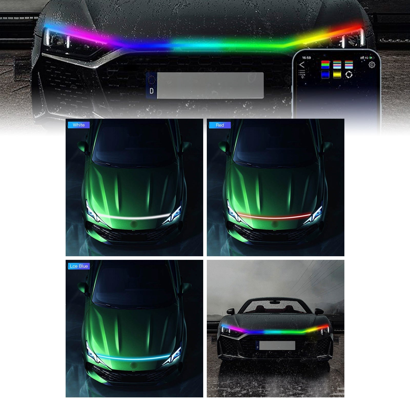 Car Hood LED Daytime Running Light Strip Flexible Dynamic Scan Start Up