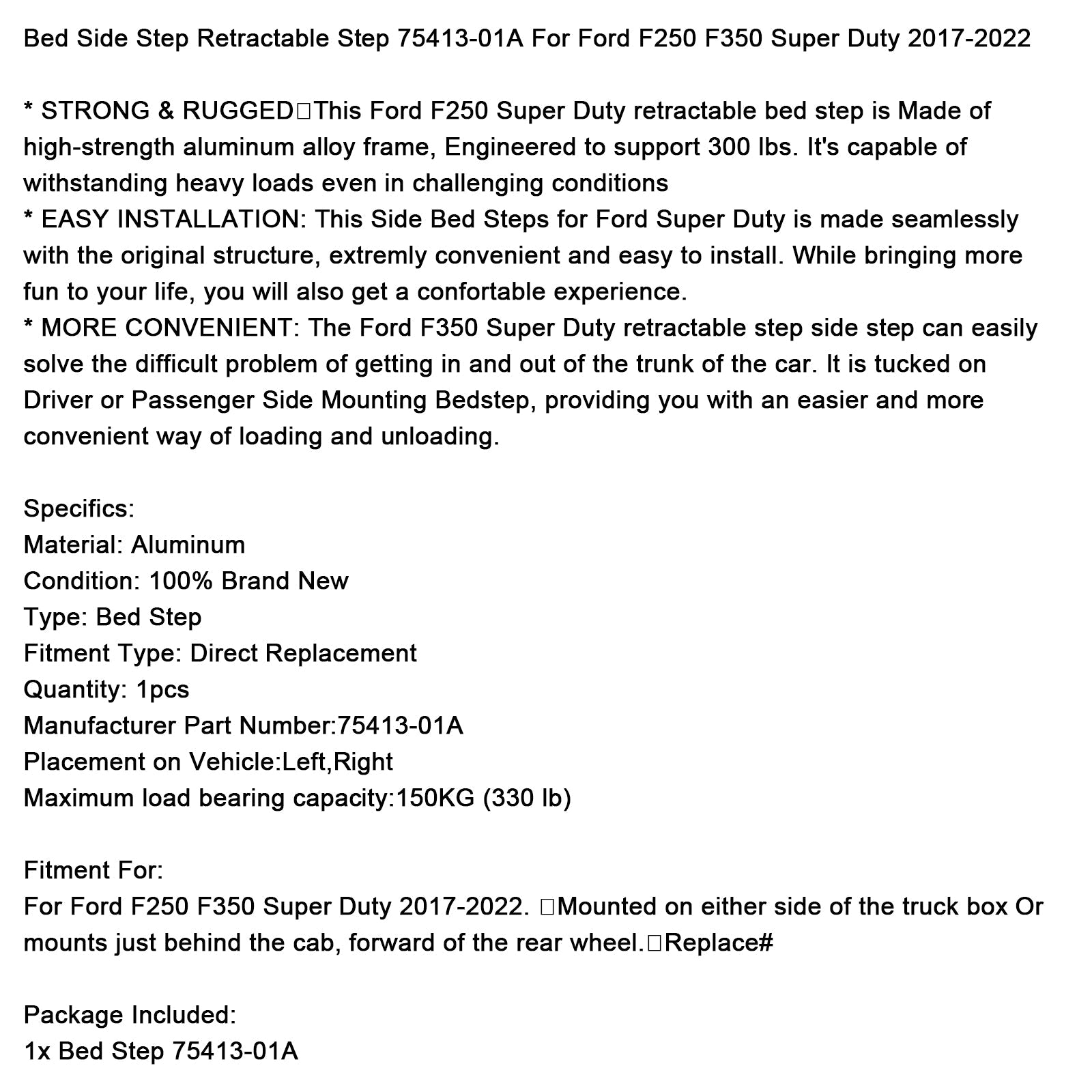 Bed Side Step Retractable Step 75413-01A For Ford F250 F350 Super Duty 2017-2022