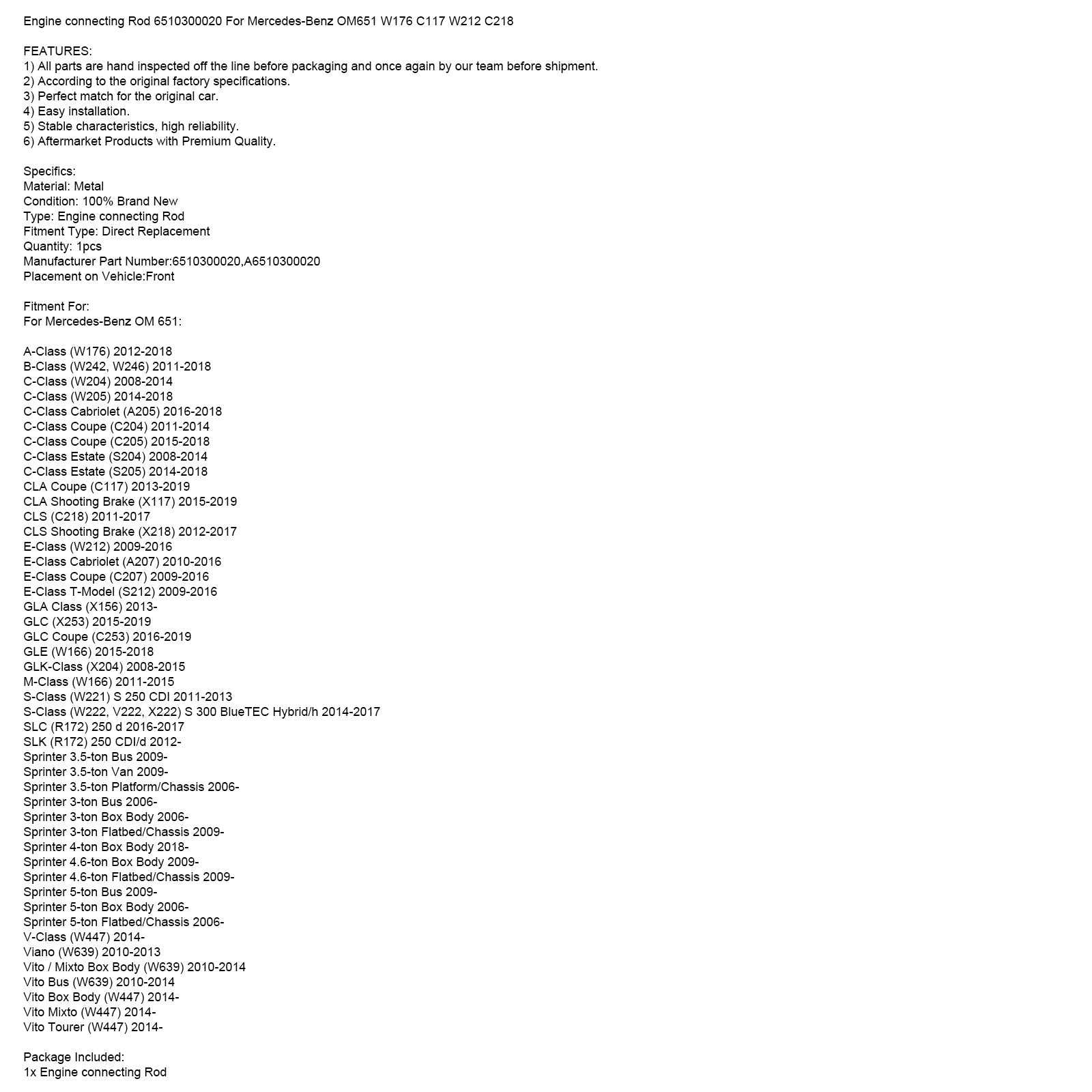 Engine connecting Rod 6510300020 For Mercedes-Benz OM651 W176 C117 W212 C218