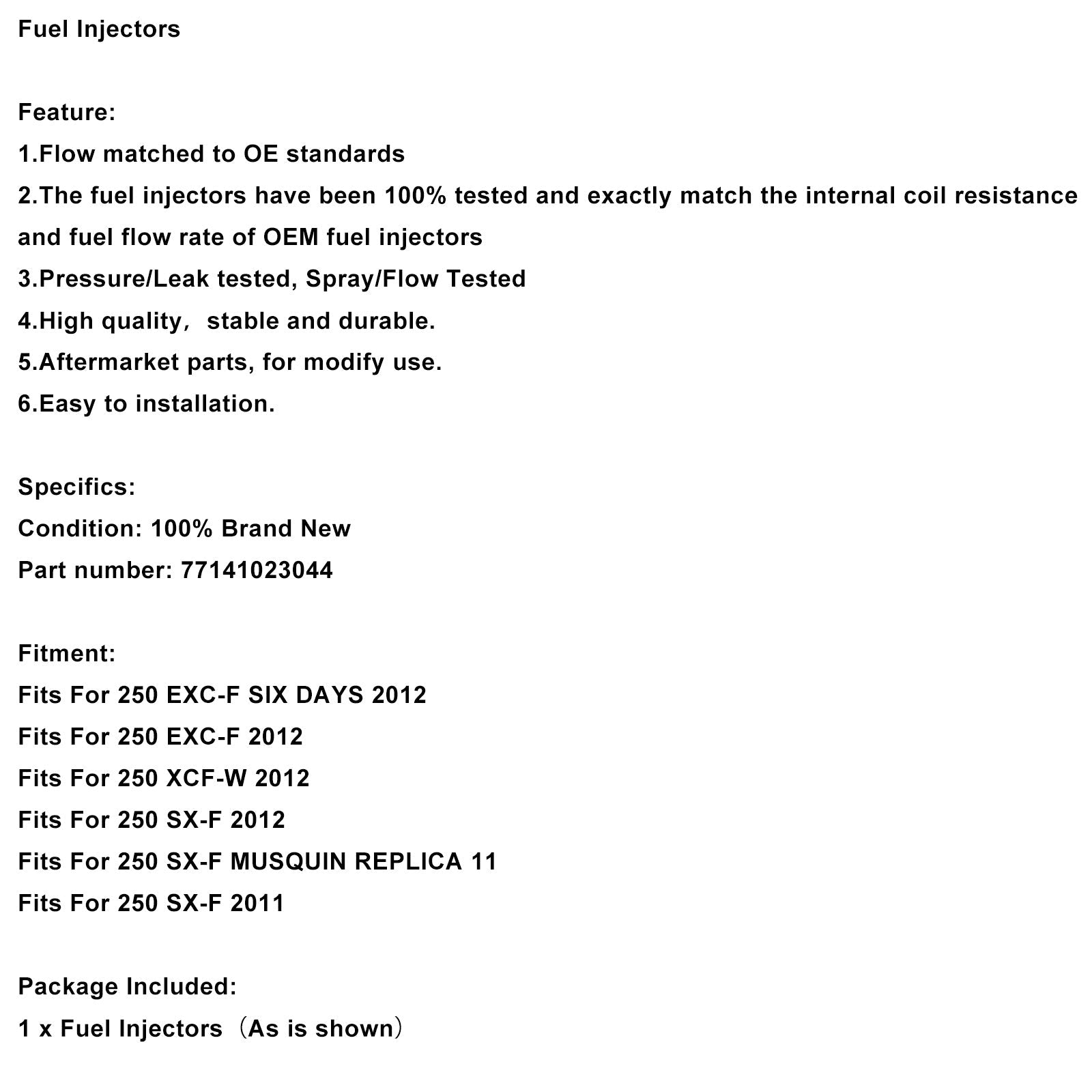 Fuel Injectors Fit for 250 EXC-F XCF-W SX-F 2011-2012 77141023044 