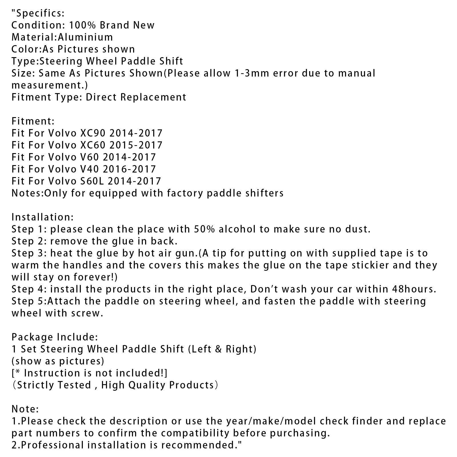Steering Wheel Paddle Shifter Extension For VOLVO XC60 XC90 Aluminium