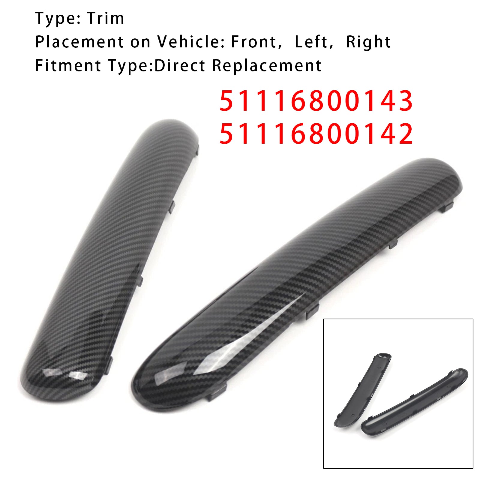 2001-2004 Mini One Cooper R50/R52/R53 Pair Front Bumper Trim Set Carbon Fibre