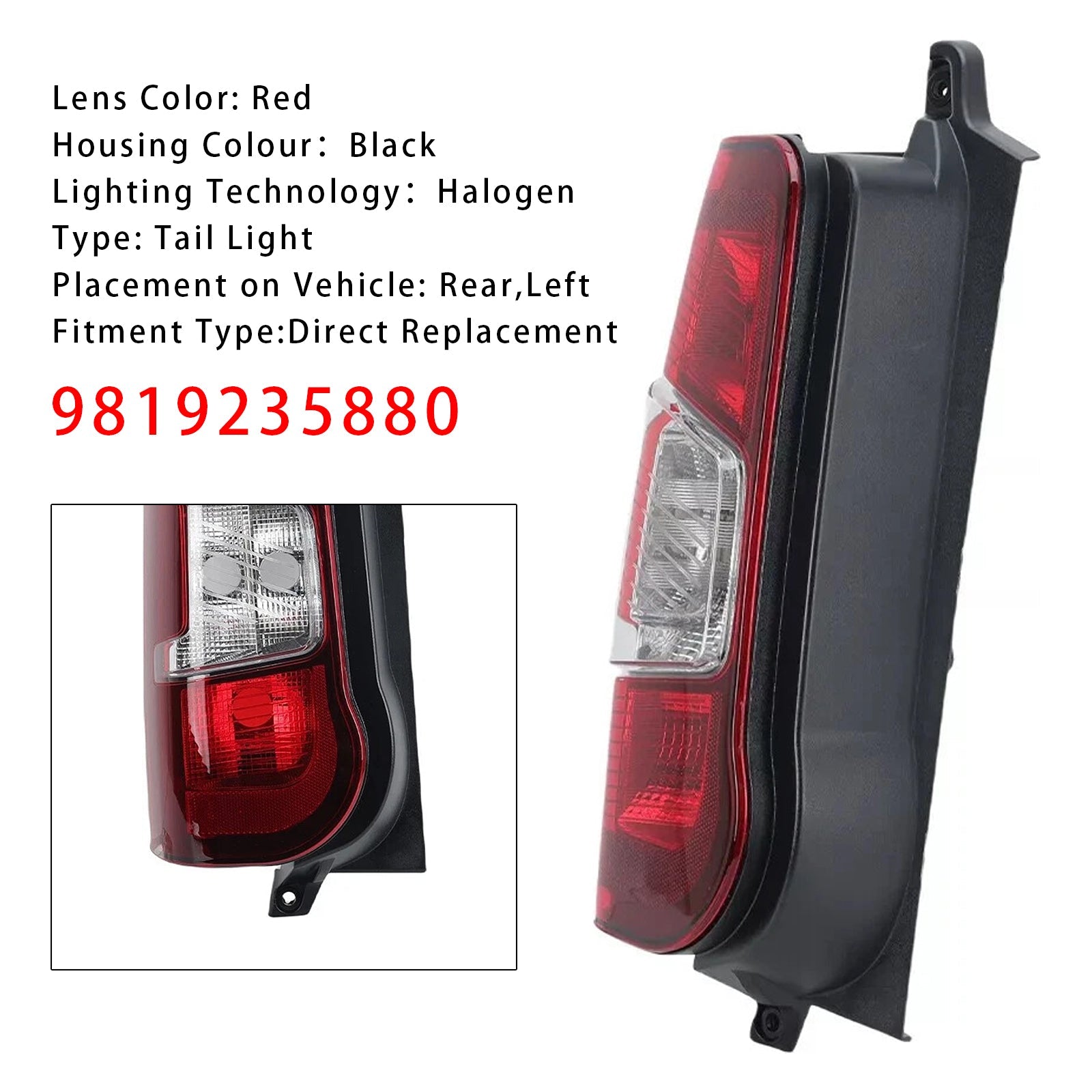 2018+ Vauxhall Combo Left Side Rear Tail Light Back Lamp 9819235880