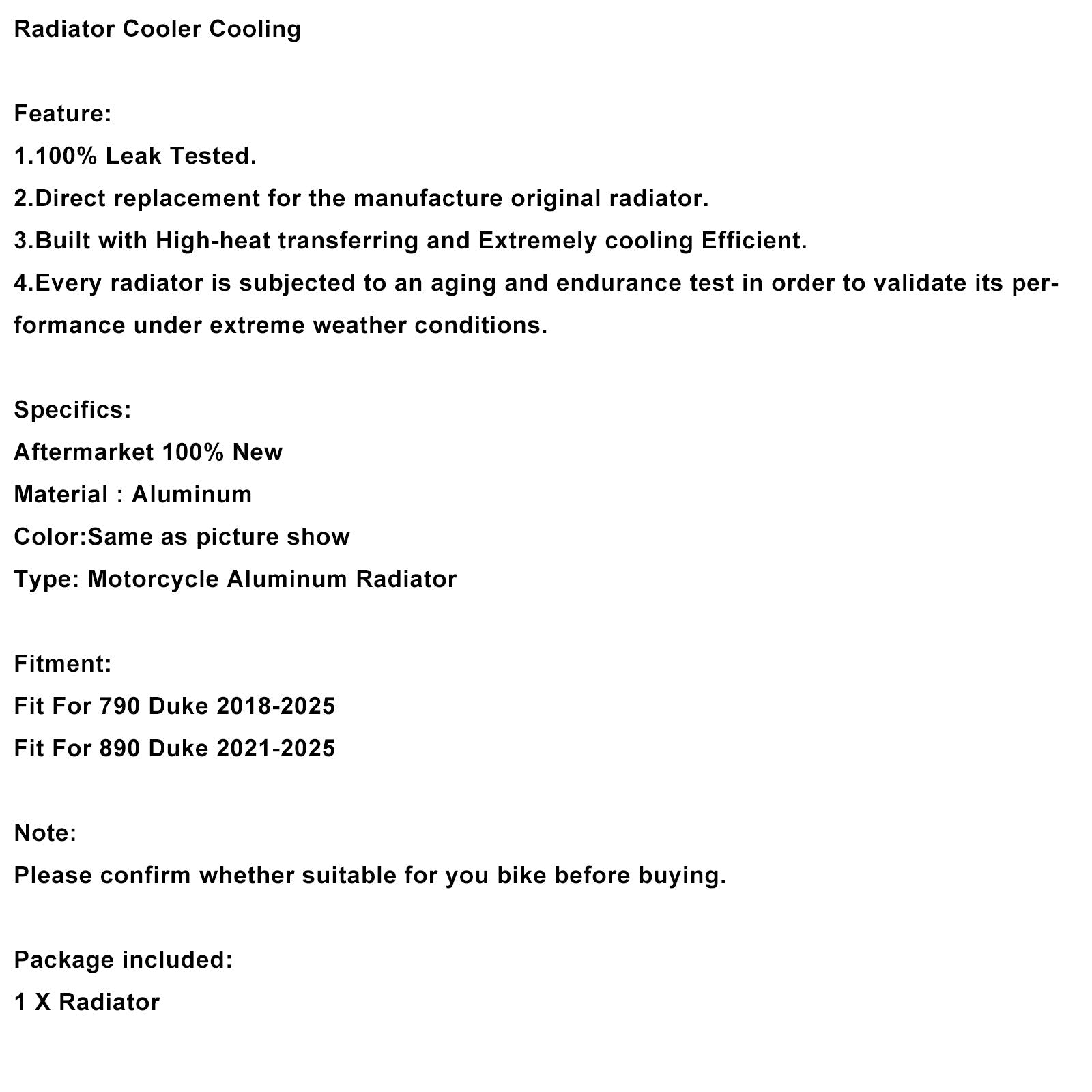 2021-2025 890 Duke Radiator Cooling Engine Cooler