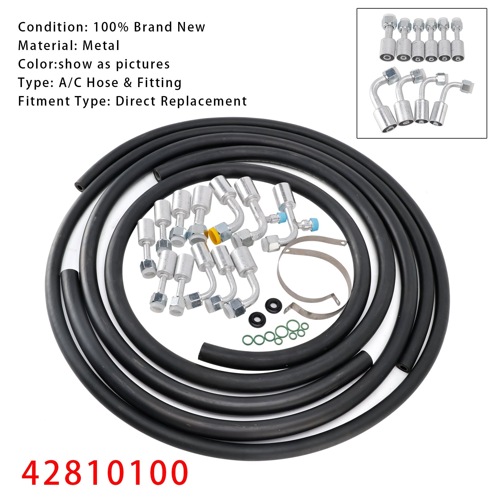 42810100 A/C Hose & Fitting Kit AN6/AN8/AN10 Hoses, Straight & 90< Fittings