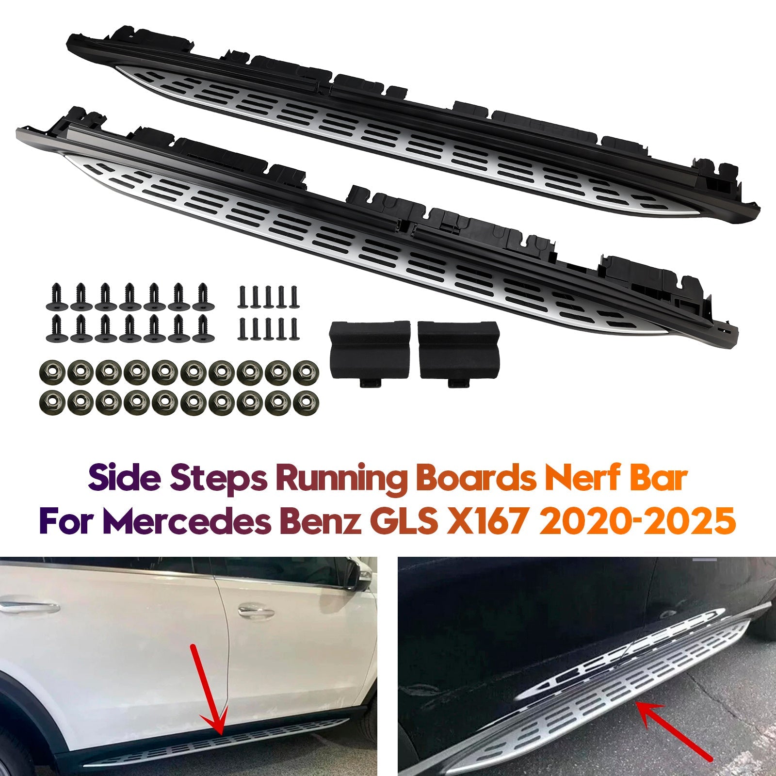 2020-2025 Mercedes GLS X167 Side Steps Running Boards Nerf Bar For Left + Right Running Board Side Step