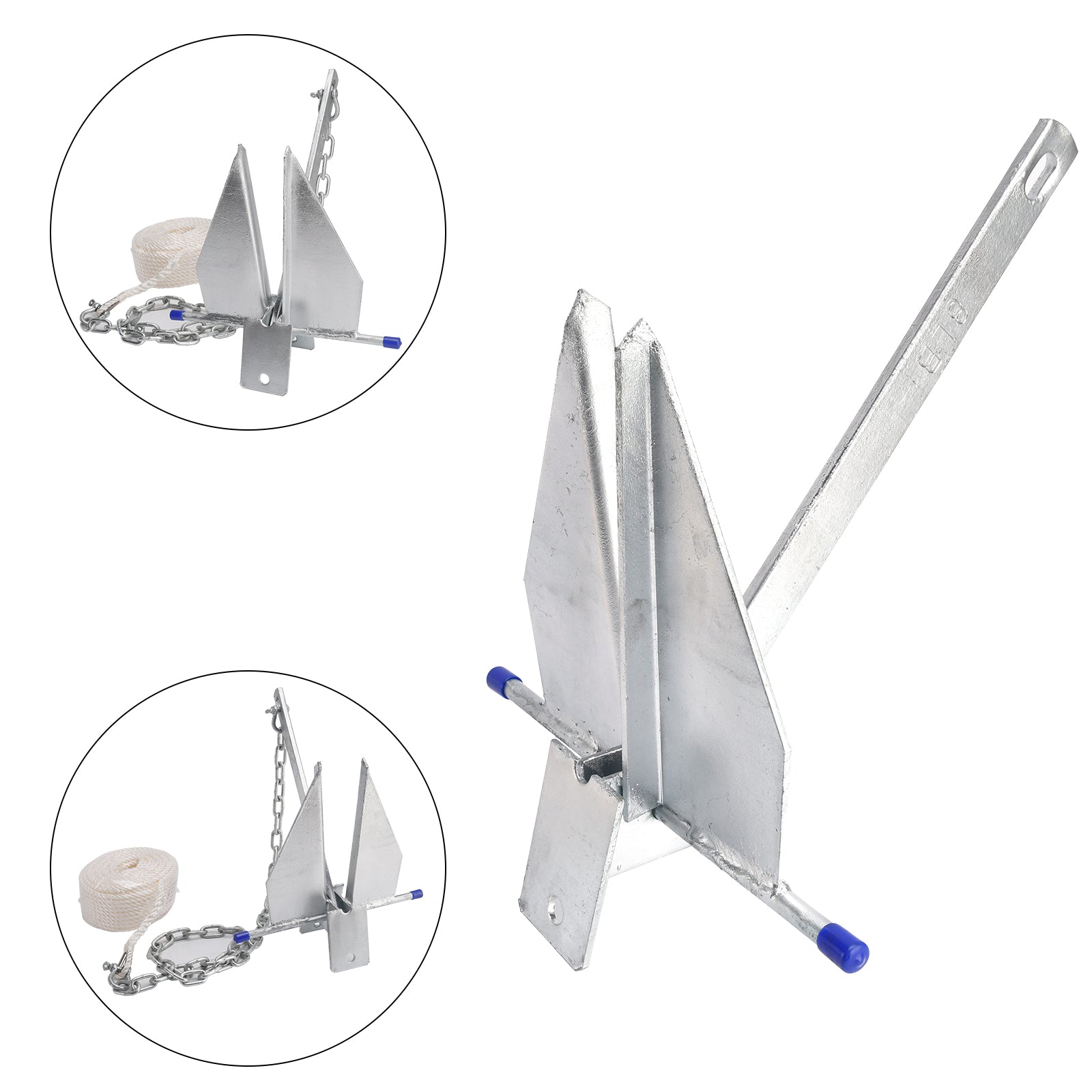 Kit Galvanized Boat Anchor 13Lbs Sliding Anchor & Chain & Rope Silver For Boat 13lbs