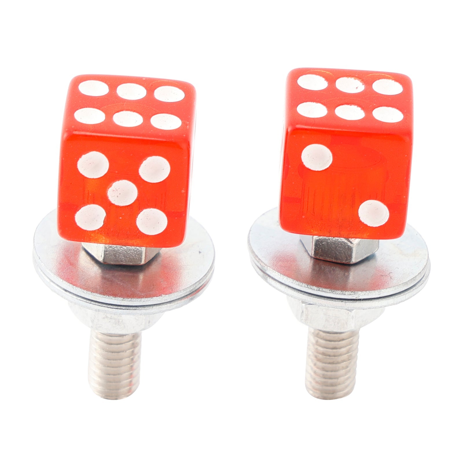 2x Motorcycle Bike Plastic Red Dice License Plate Bolt On Screw On Frame Nut